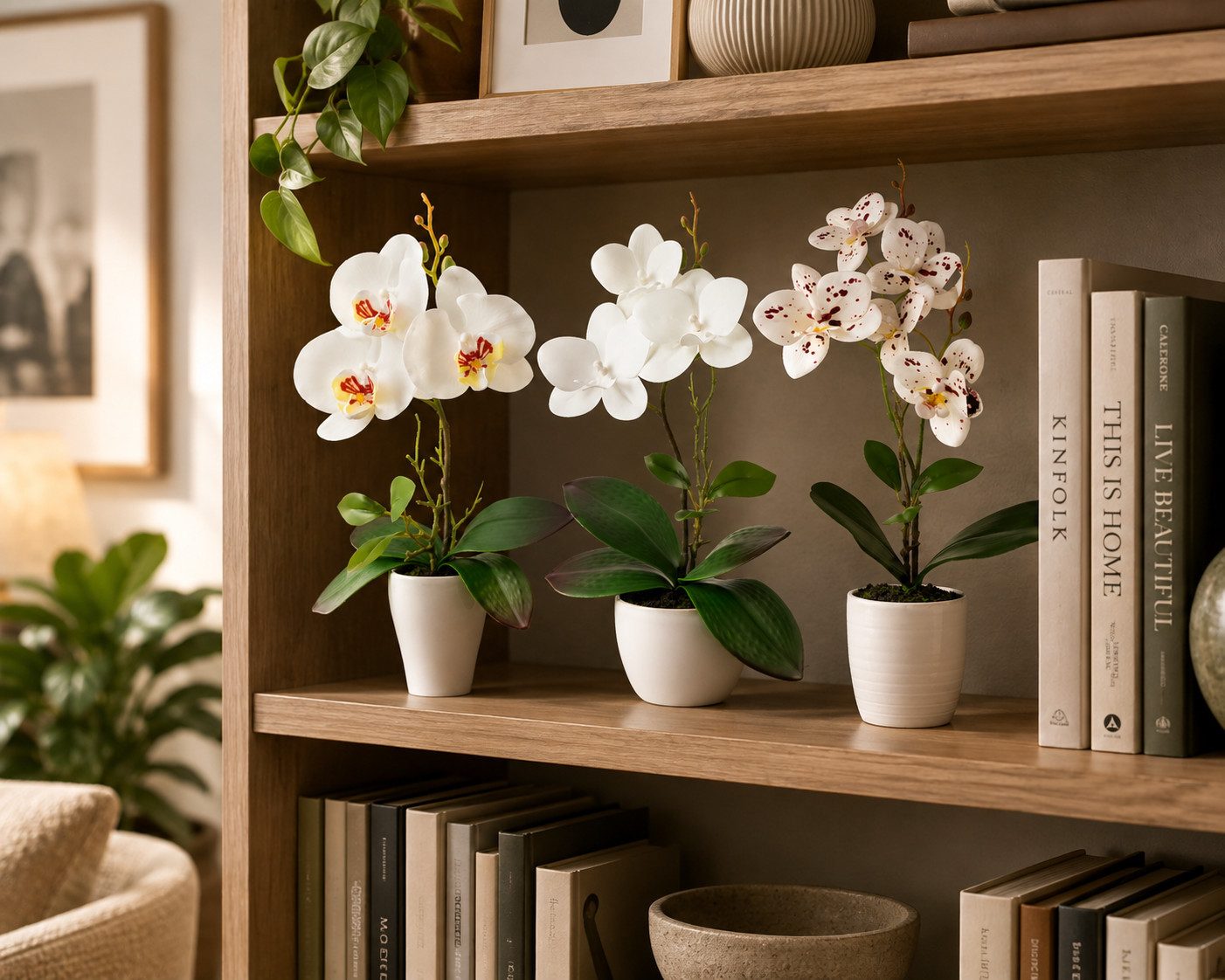 Kunstorchidee 3er Set künstliche Orchideen wie echt (35cm) in Hochglanz-Keramiktopf Orchidee, PASCH – Bild 4 von 5