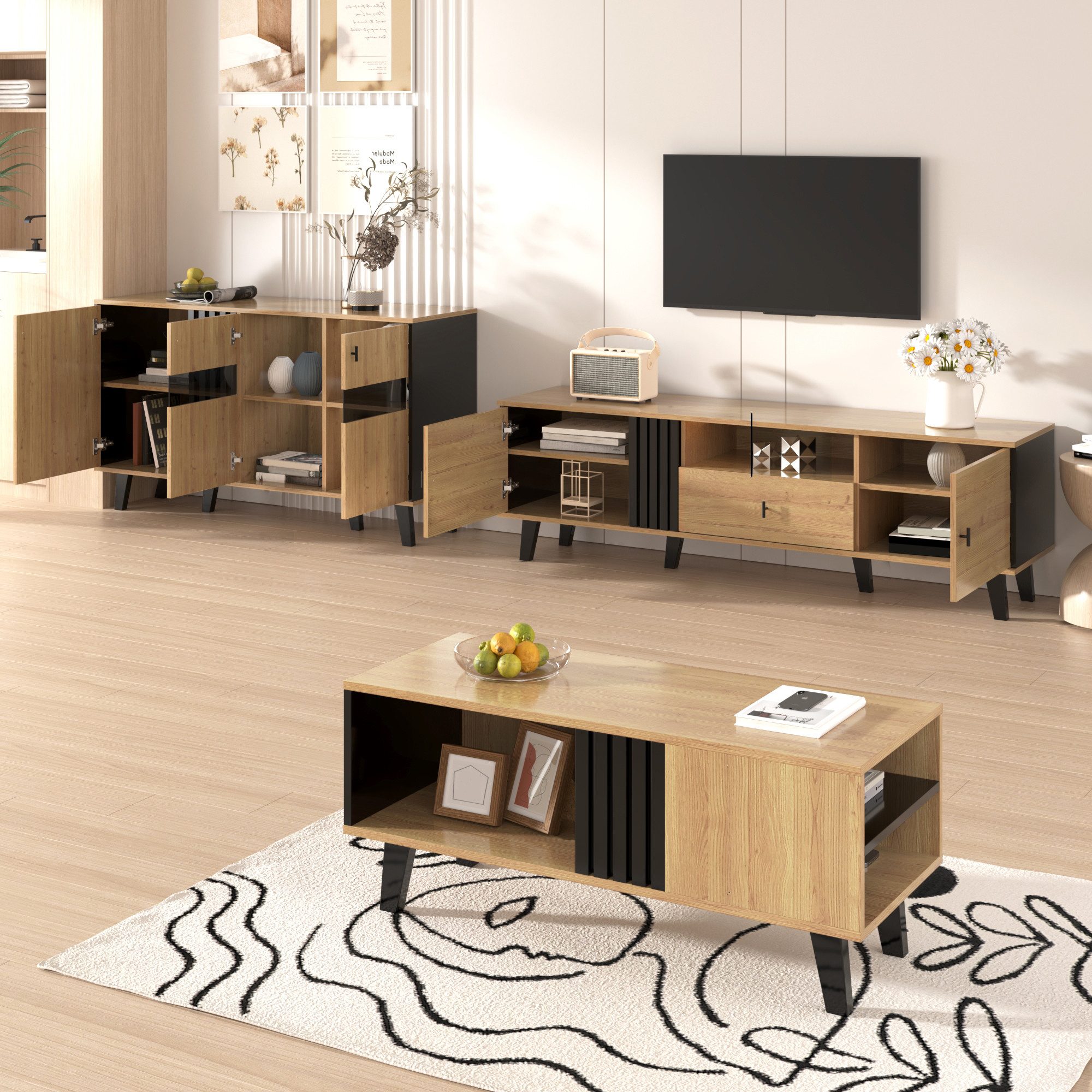 STILVORA Sideboard Wohnzimmermöbel Set – Couchtisch,TV-Schrank&Sideboard,in günstig online kaufen