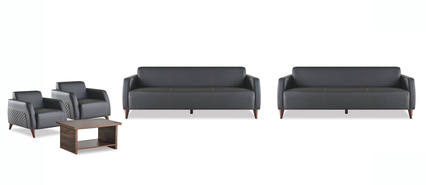 Xlmoebel Polstergarnitur Ledersofa Schwarz 3-Sitzer mit Sessel und Couchtisch 4tlg., (Polstergarnitur, 5-tlg., 4-tlg), Made in Europa
