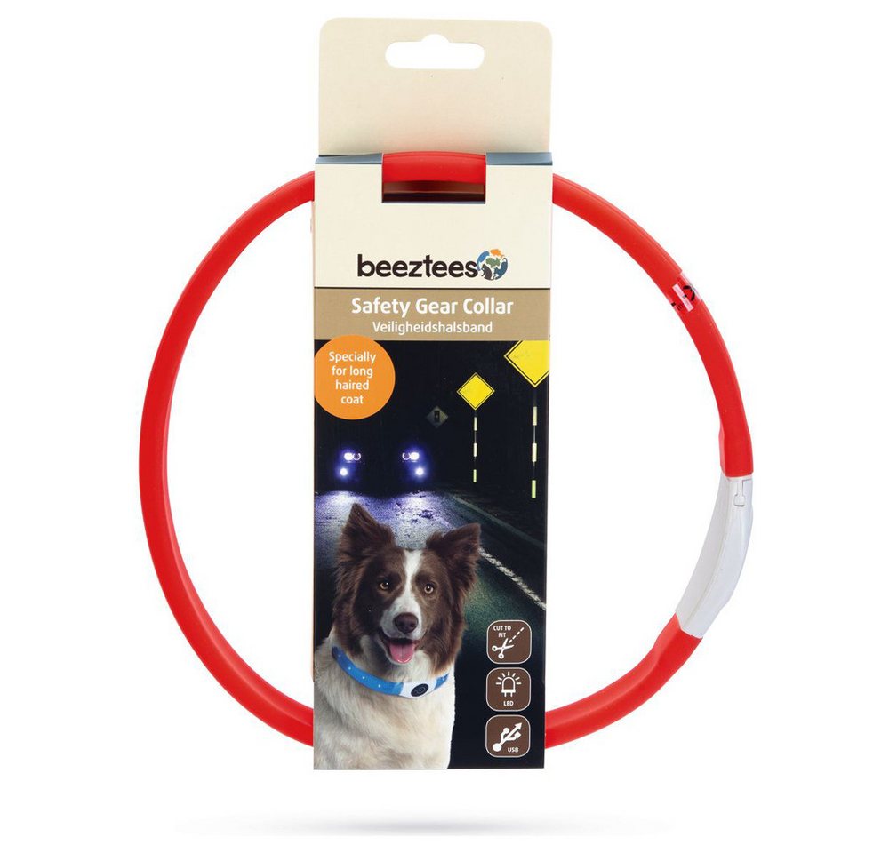 Thumbnail - Beeztees Hundehalsbandleuchte Hundehalsband Safety Gear Glowy USB, breit rot