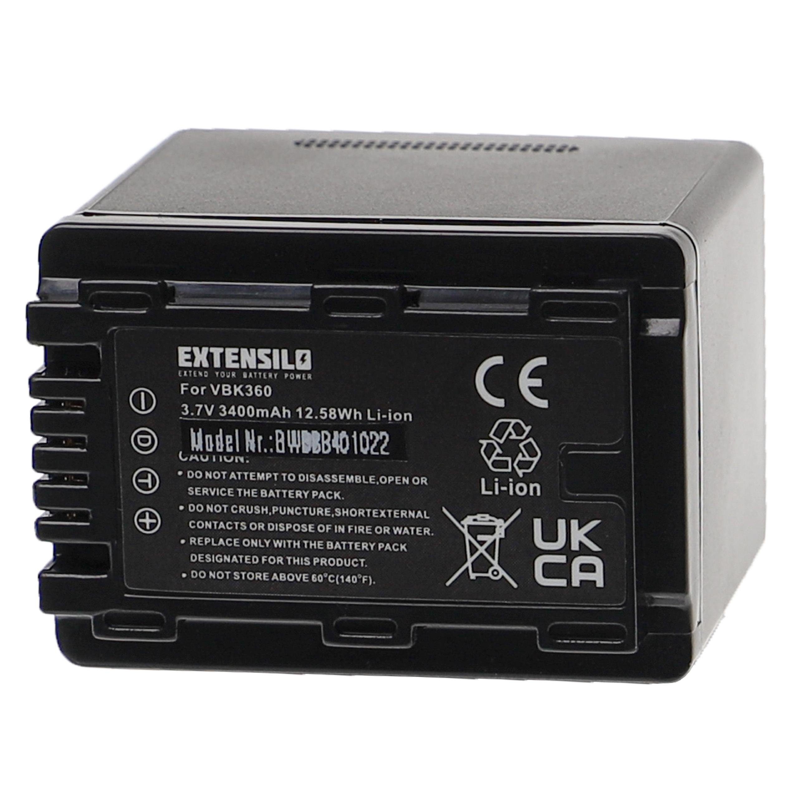 Extensilo passend für Panasonic SDR-S50, SDR-T50, SDR-H85A, SDR-H85K, SDR-H85S, Kamera-Akku 3400 mAh