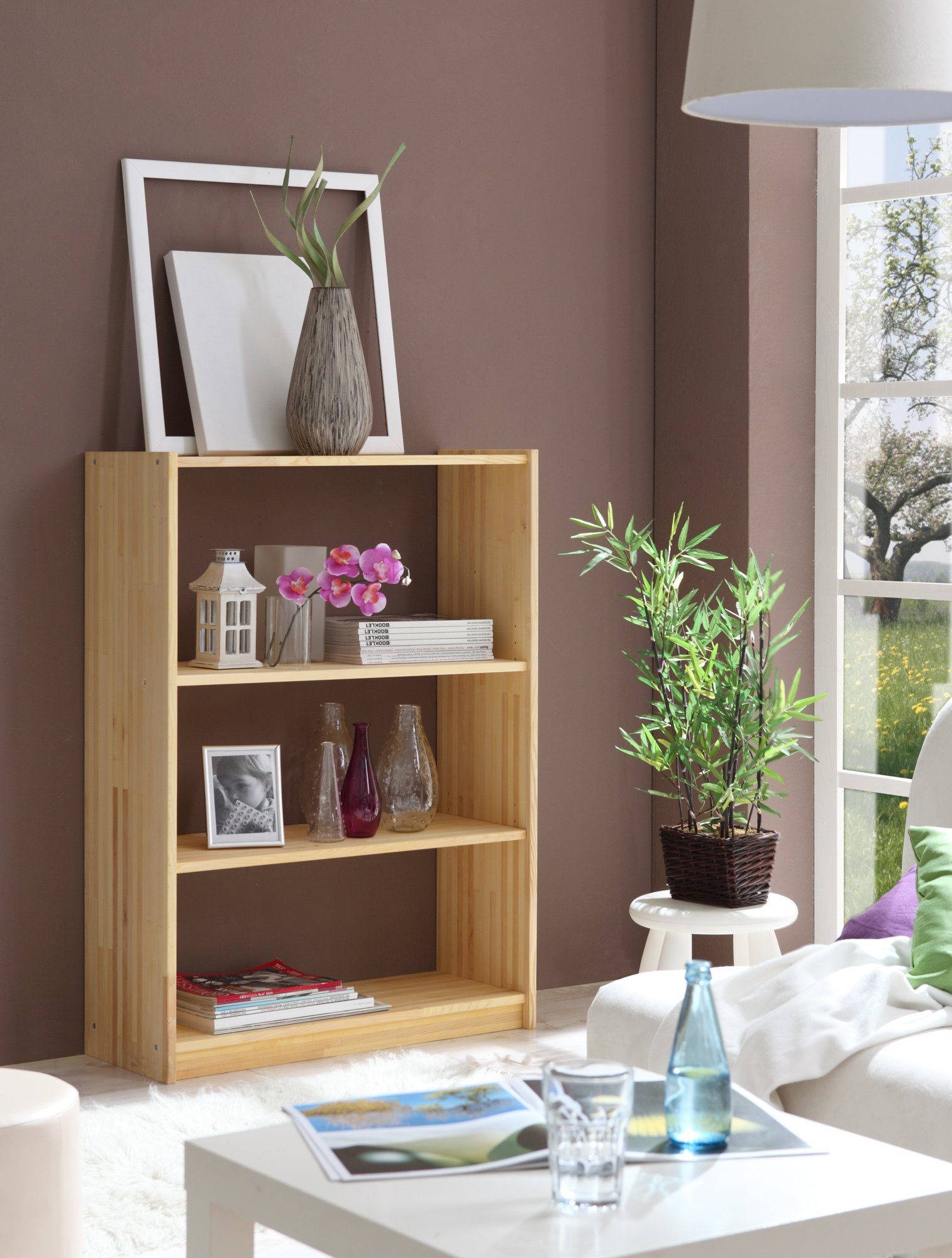Ticaa Standregal Standregal Bücherregal Kiefer Natur H111cm, Massives Qualitätsholz (18mm Stärke), hochwertige Verarbeitung