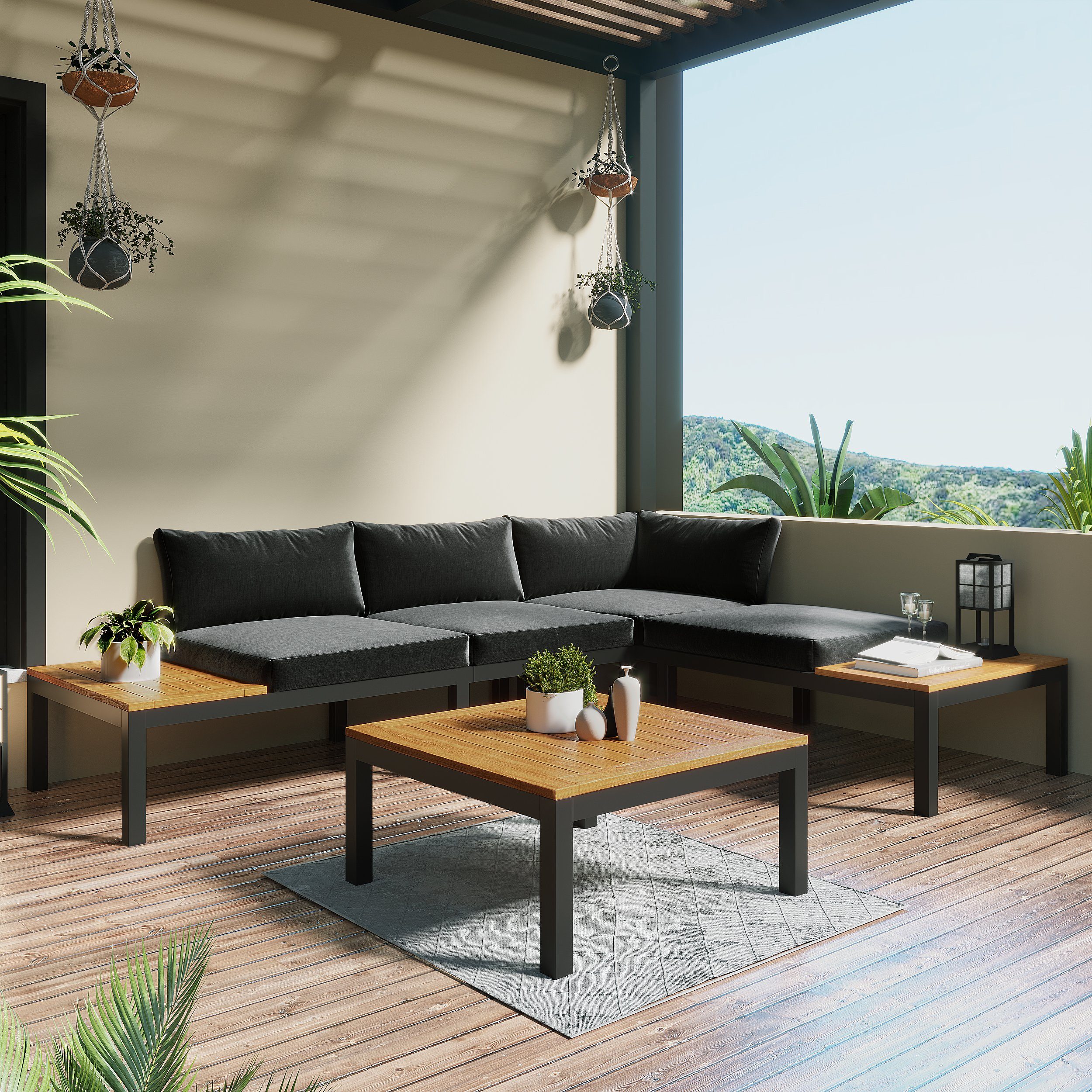 Merax Gartenlounge-Set »Madrid«, (3-tlg), 3-teilig aus Akazienholz für 4  Personen, Gartenmöbel set aus Holz und Stahlrahmen mit Tisch, Balkonmöbel  Set, Sitzgruppe online kaufen | OTTO