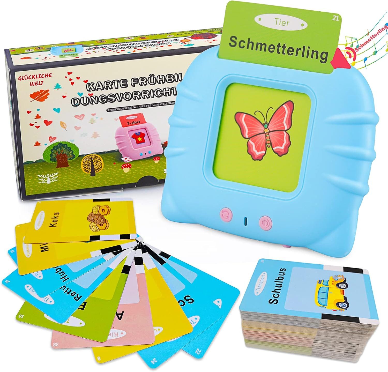Fyrove Lernspielzeug Sprechende Lernkarten Kinder Deutsch Englisch mit 224 Wörtern (12 Themen,Sprachlernspiele,Flash Karten), 112 Blätter,Interaktives Sprachlernspielzeug,für Kinder ab 2–4 Jahre