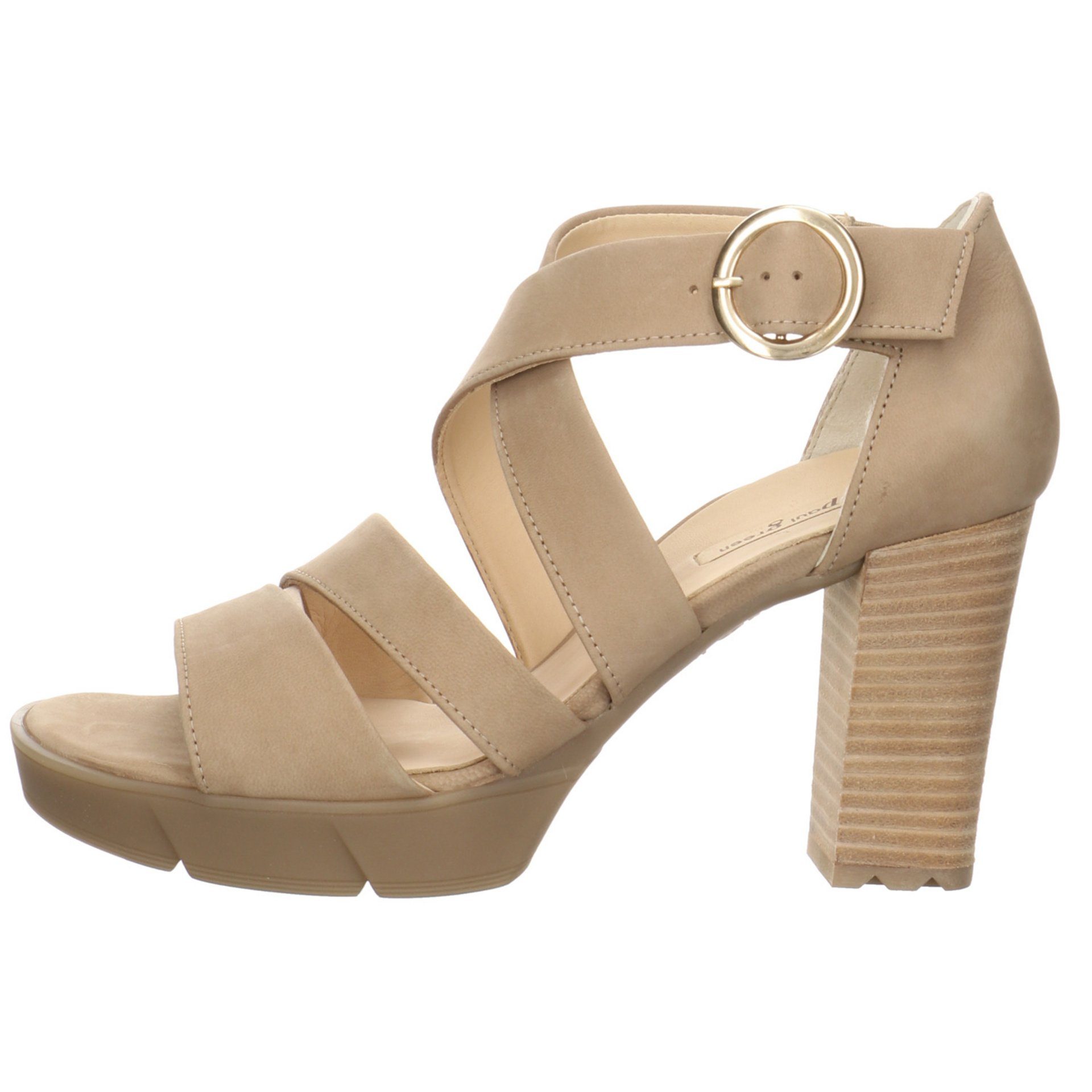 Nubukleder Sandalette Riemchensandale Green Damen Paul Beige Riemchensandalen