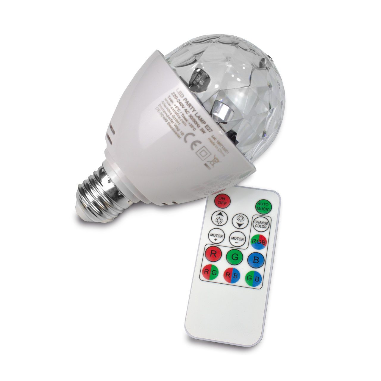 SATISFIRE Discolicht PARTY LAMP E27 Fassung raumfüllender LED Partyeffekt Fernbedienung, LED Classic – Bild 4 von 5