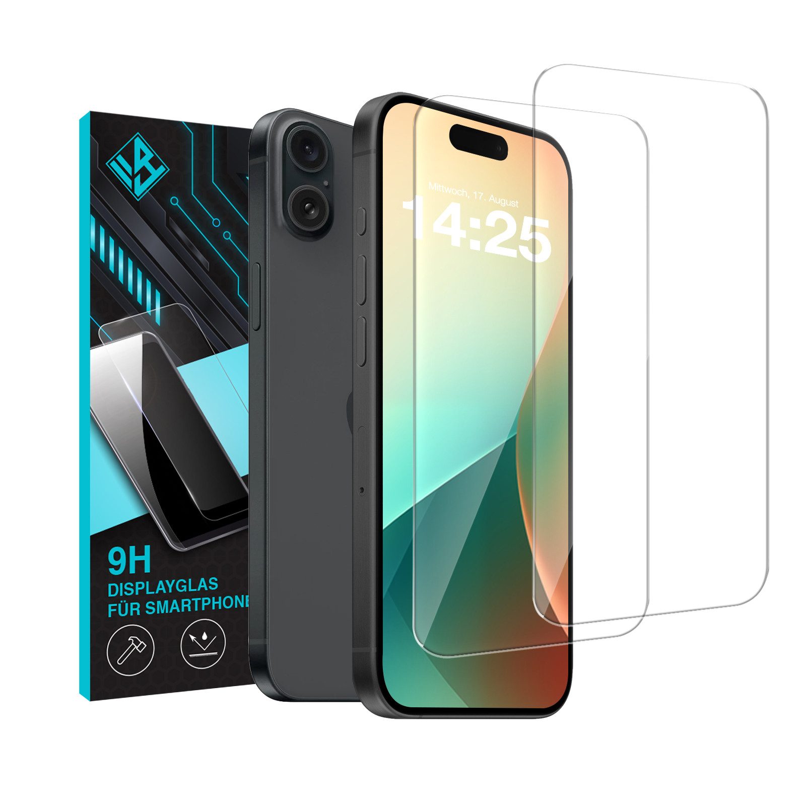 Tec-Expert Displayschutzglas 2X 9H Displayglas für Apple iPhone 16 für Apple iPhone 16, Displayschutzfolie, 2 Stück, Displayschutz, Schutzglas, Bildschirmschutz, kratz- & stoßfest