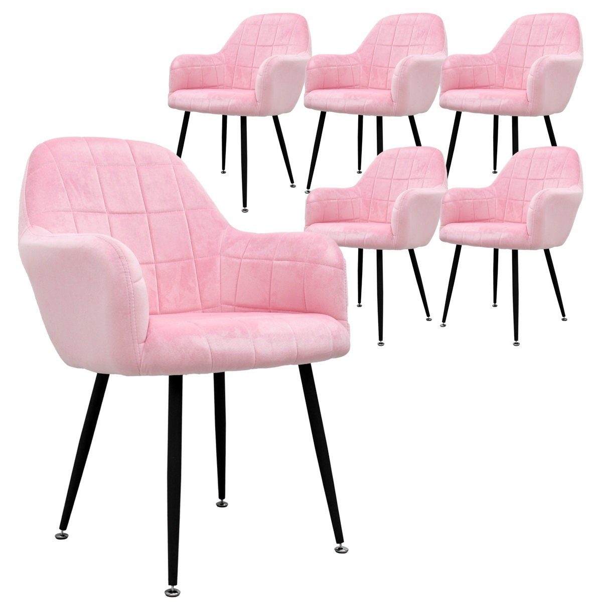 ML-DESIGN Stuhl Esszimmerstühle mit Rücken und Armlehnen aus Ergonomische Stühle (6 St), 6er Set Küchenstühle Rosa 58x60x84cm aus Samt mit Metallbeine