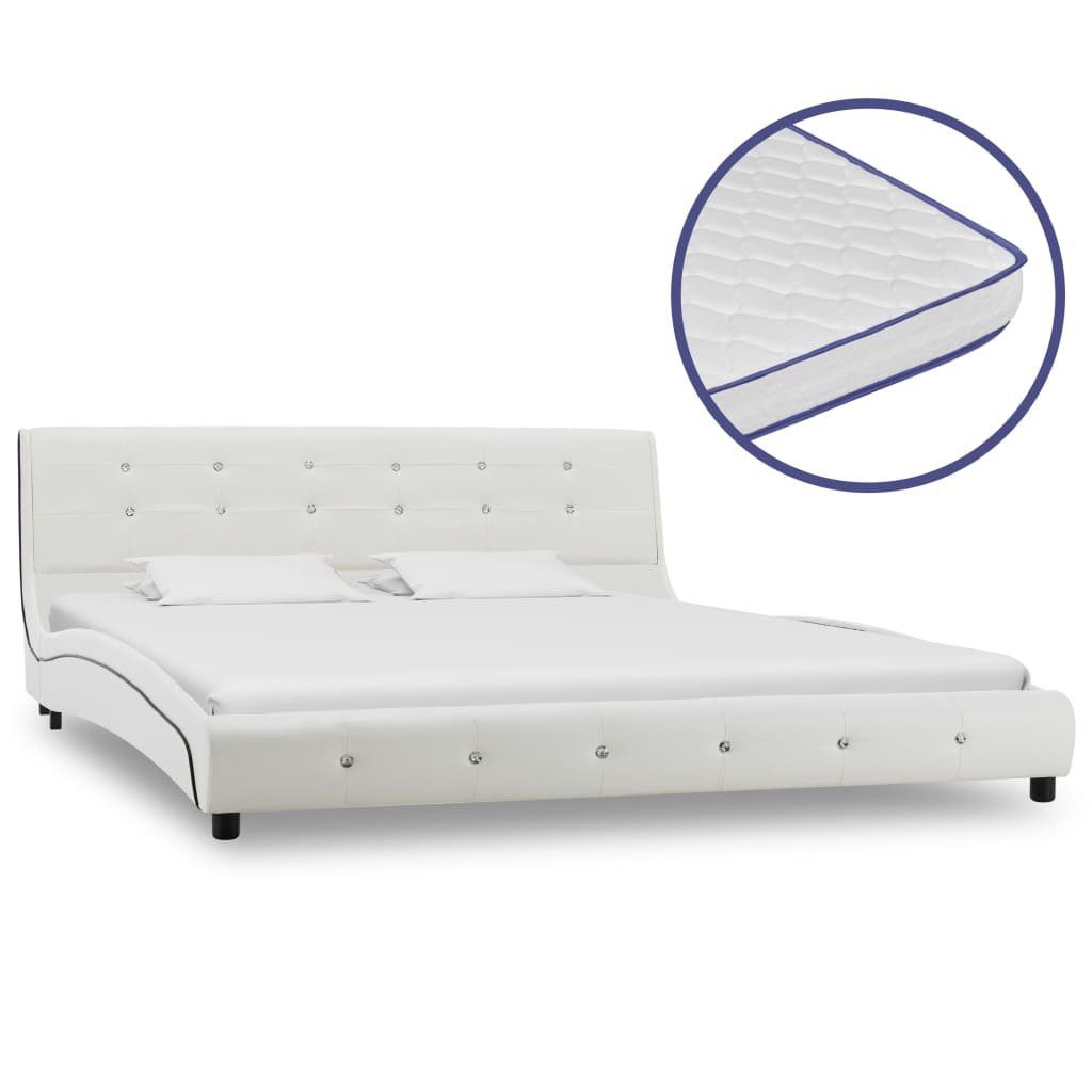vidaXL Bett Bett mit Memory-Schaum-Matratze Weiß Kunstleder 160x200cm