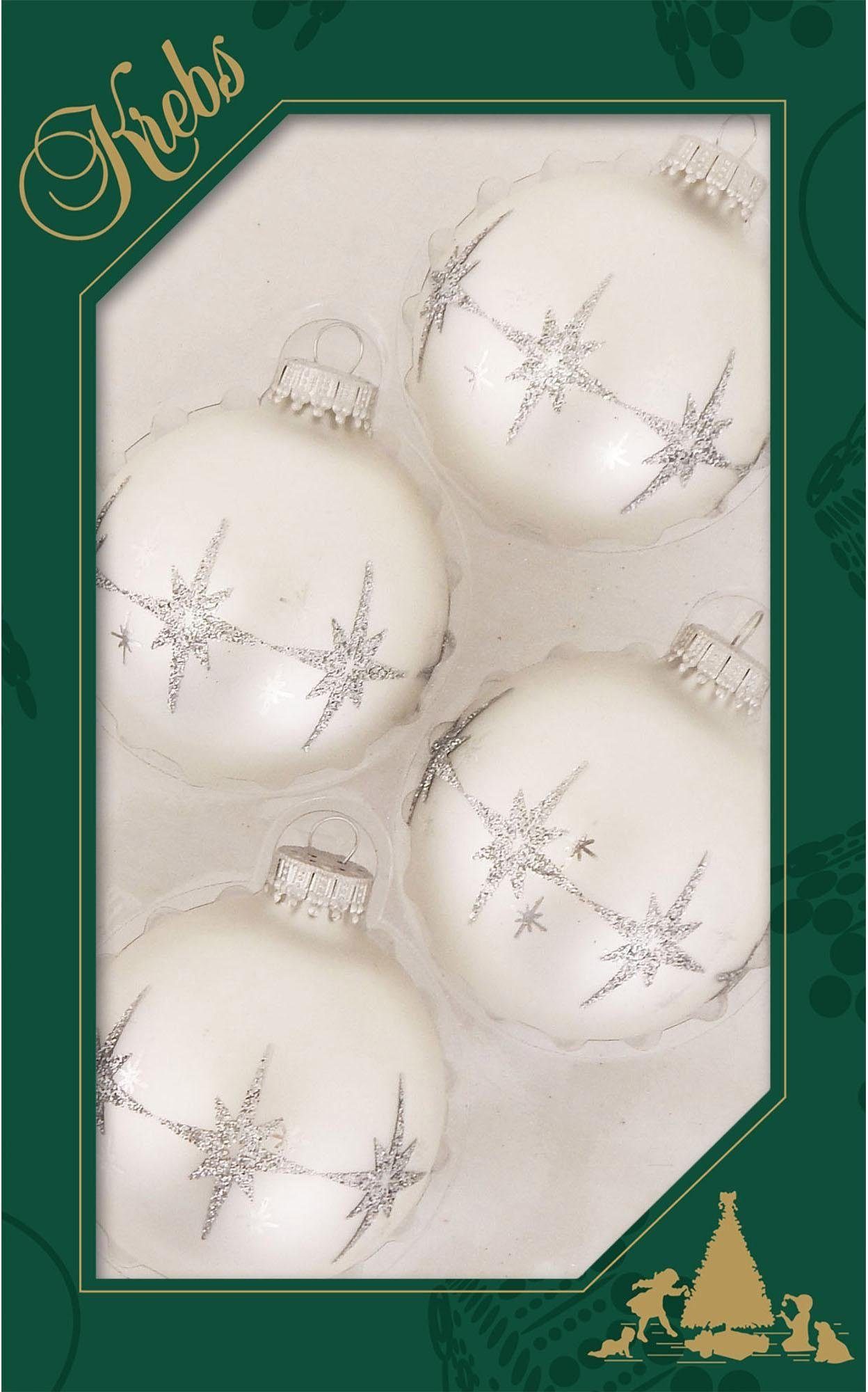 Weihnachtsdeko, Christbaumkugeln Lauscha Glas Weihnachtsbaumkugel (4 Krebs Christbaumschmuck handdekoriert Bethlehem-Sterne, Glas, aus St),