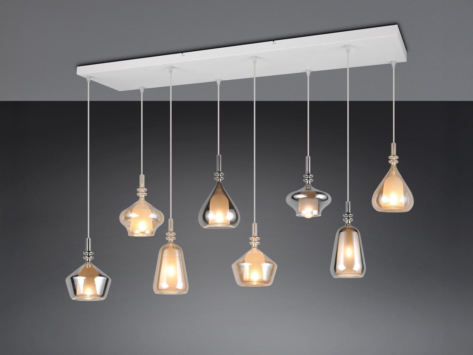 TRIO Leuchten LED Pendelleuchte mehrflammig Lampenschirme Glas B: 125cm, dimmbar, LED wechselbar, warmweiß, groß-e Designer Hängelampe hängend Esstisch & Kochin – Bild 3 von 5