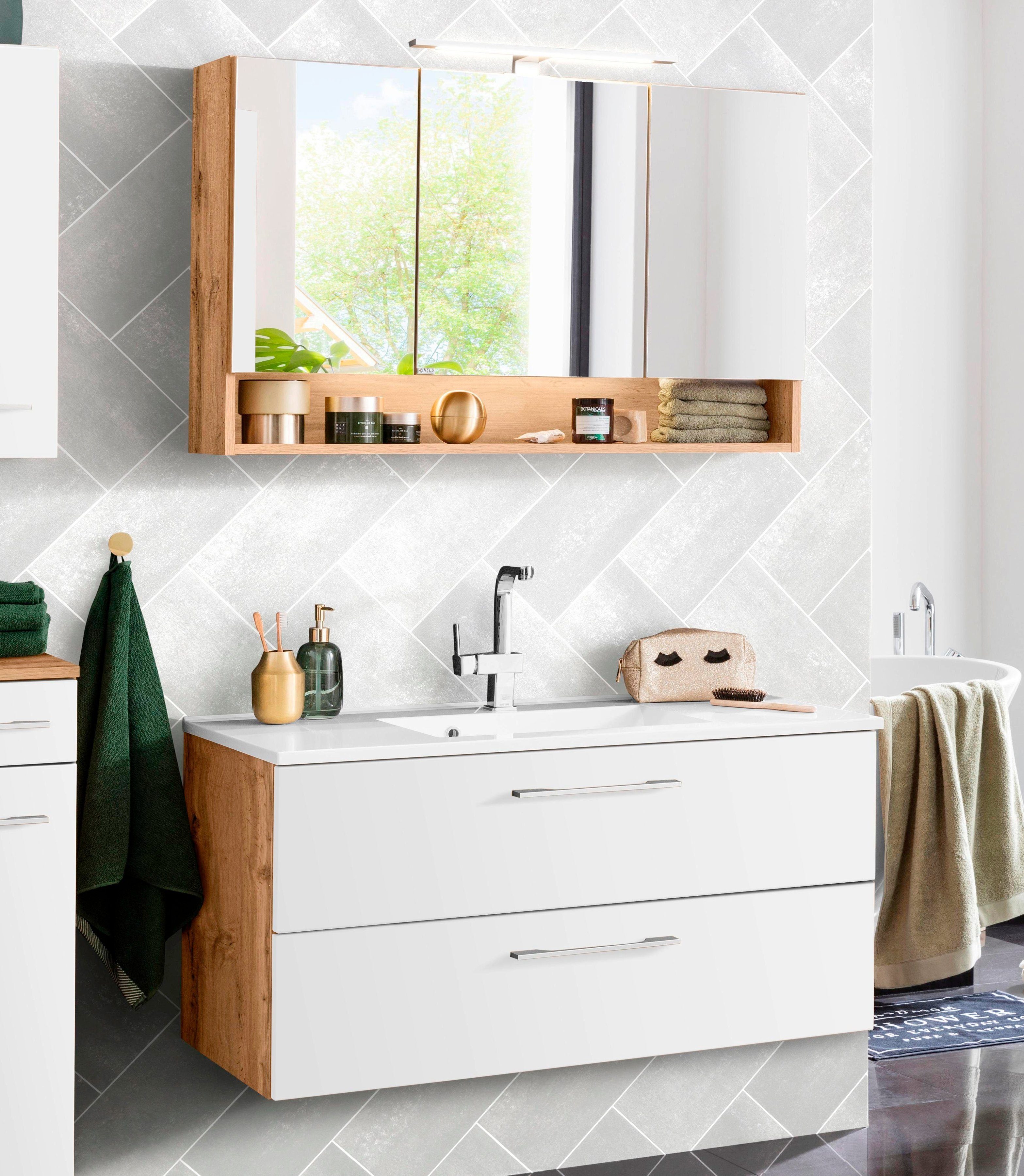 welltime Badmöbel-Set Soria, (2-St), Waschplatz Breite 100 cm, Spiegelschra günstig online kaufen