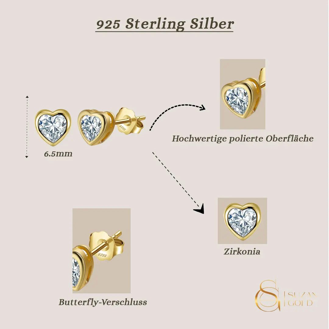 Suzan Gold Paar Ohrstecker 925 Silber Liora Herzmotiv Zirkonia