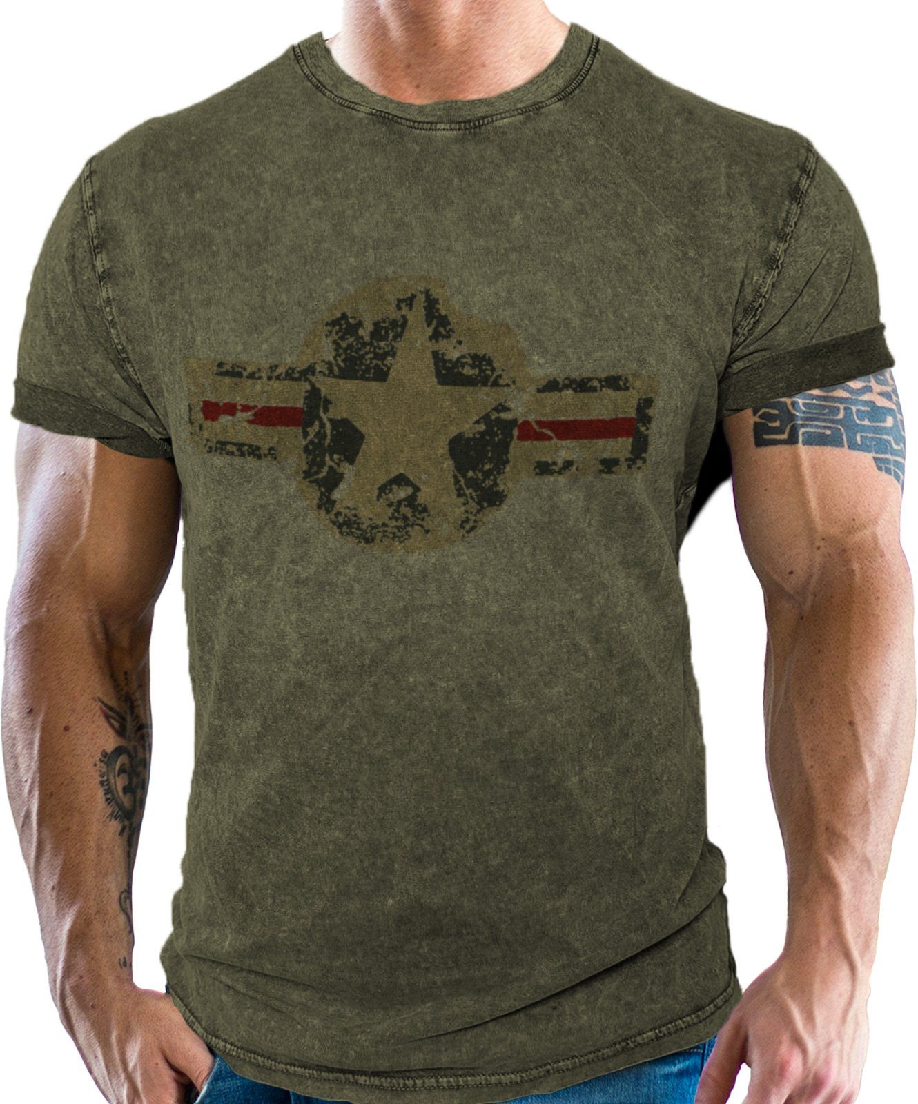 Look Jeans GASOLINE Washed BANDIT® den im Fan US-Army USAF für T-Shirt