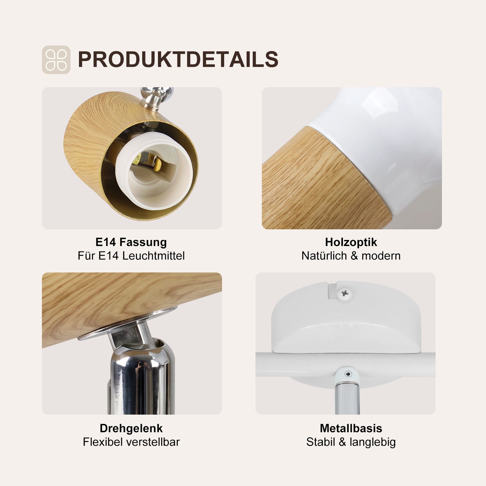 ZMH Deckenstrahler E14 Flammig Eisen Lampenschirm Deckenlampe Flur & Schlafzimmer, ohne Leuchtmittel, Weiß Schwenkbar 350° Modern Wohnzimmerlampe