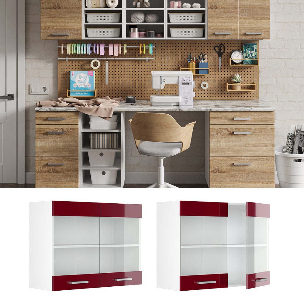 Vicco Schranksystem R-Line, Bordeaux Hochglanz/Weiß, 80 günstig online kaufen
