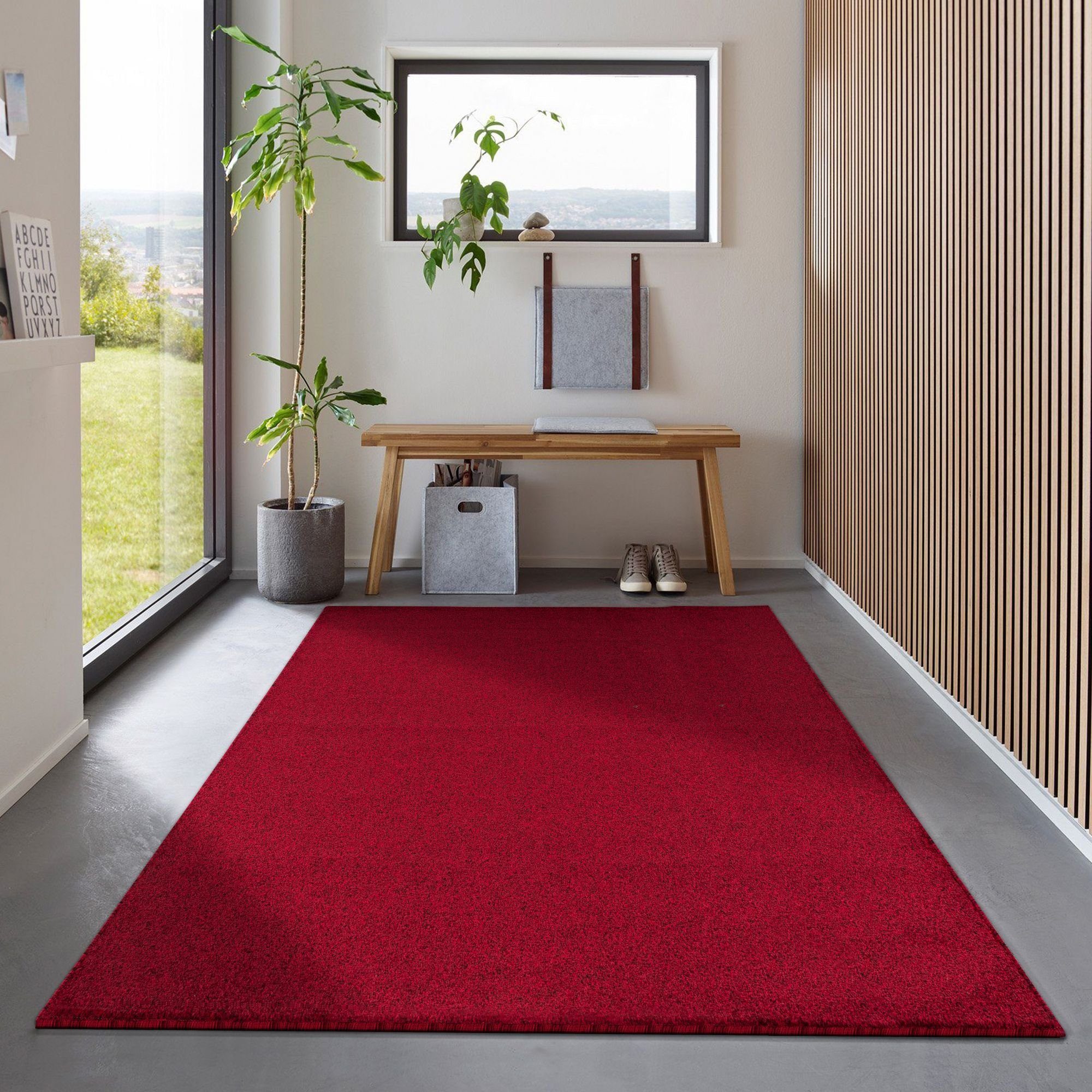 Veloursteppich Unicolor - Einfarbig, Carpetsale24, Läufer, Höhe: 11 mm, Einfarbig Kurzflor Teppich Wohnzimmer verschiedene farben und größen Rot