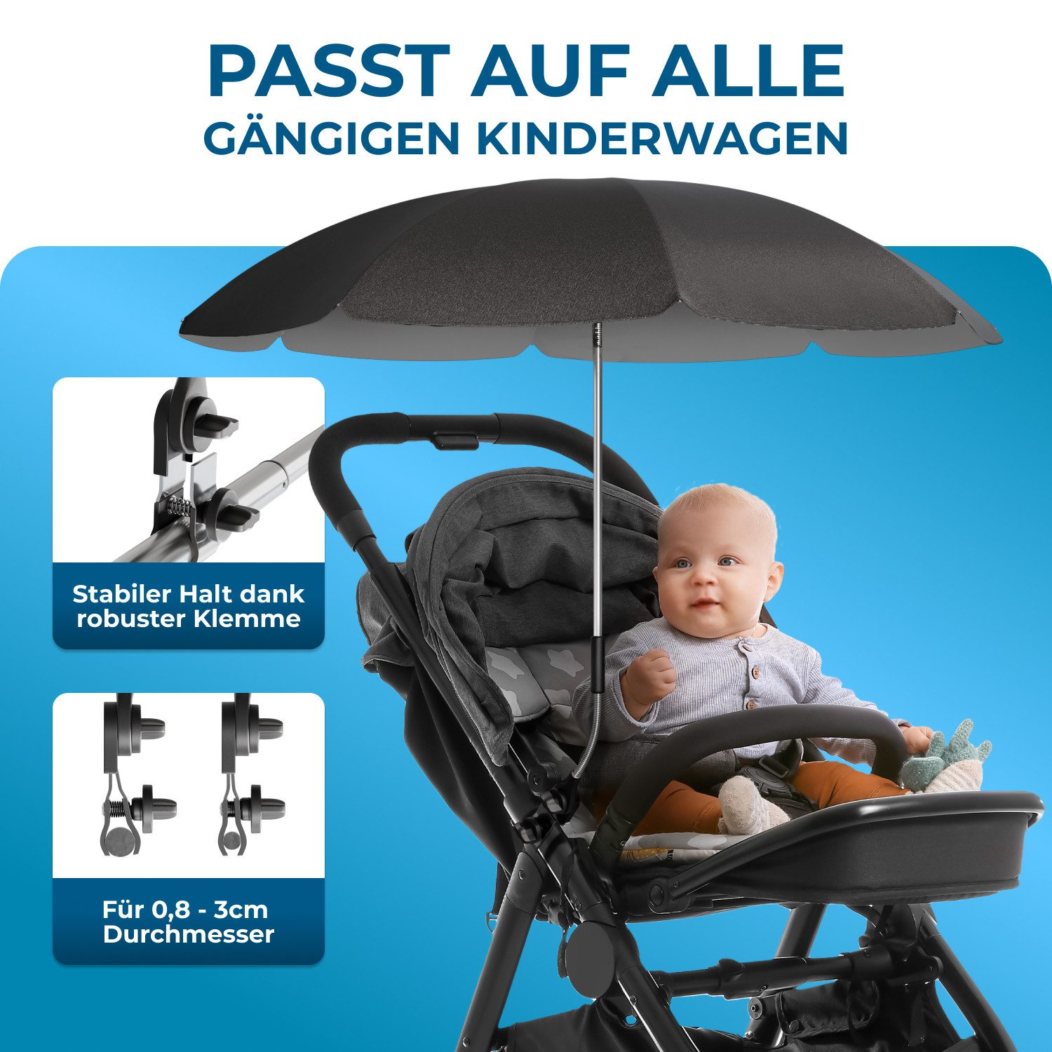 Styngard Kinderwagenschirm Sonnenschirm Kinderwagen UV Schutz 50+ / 70 cm Durchmesser