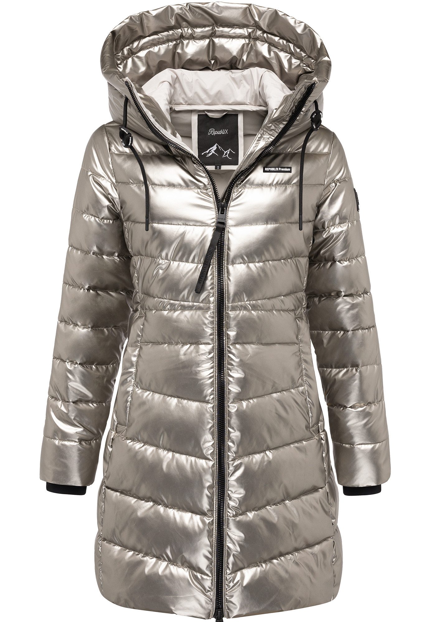 REPUBLIX Winterjacke ALMA Damen Gefütterte Glanz Winter Jacke Mantel Parka mit großer Kapuze