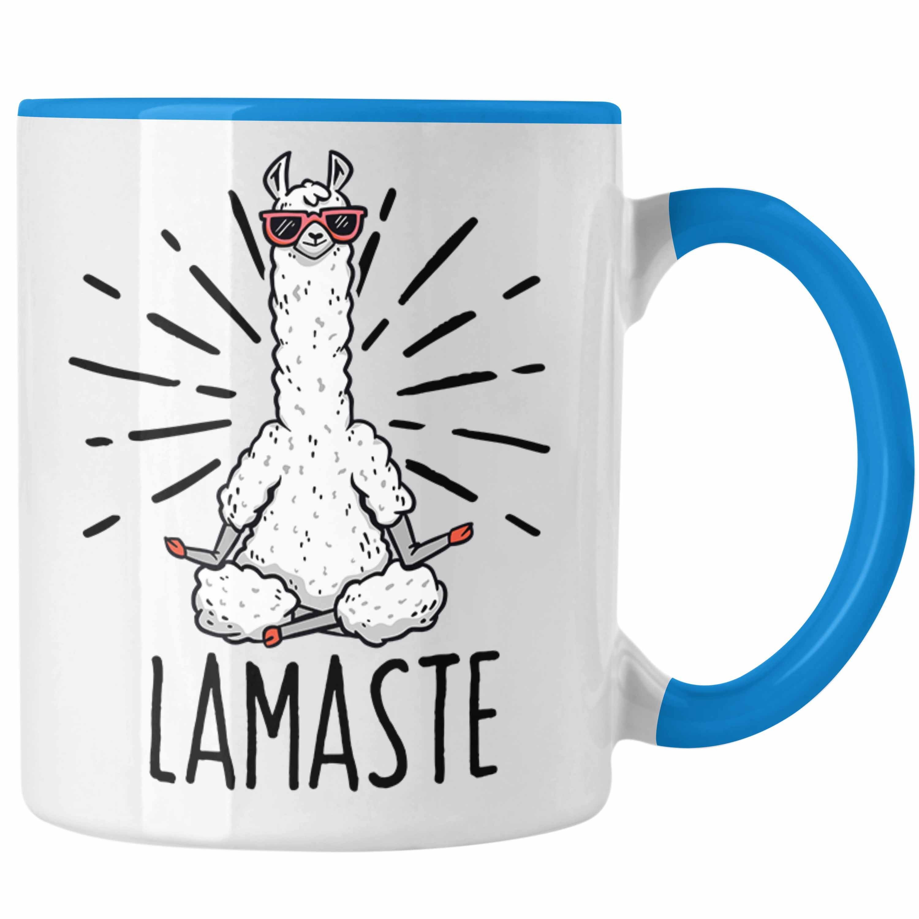 Trendation Tasse Llama Meditations-Tasse Geschenk für Meditationsliebhaber Meditieren Blau
