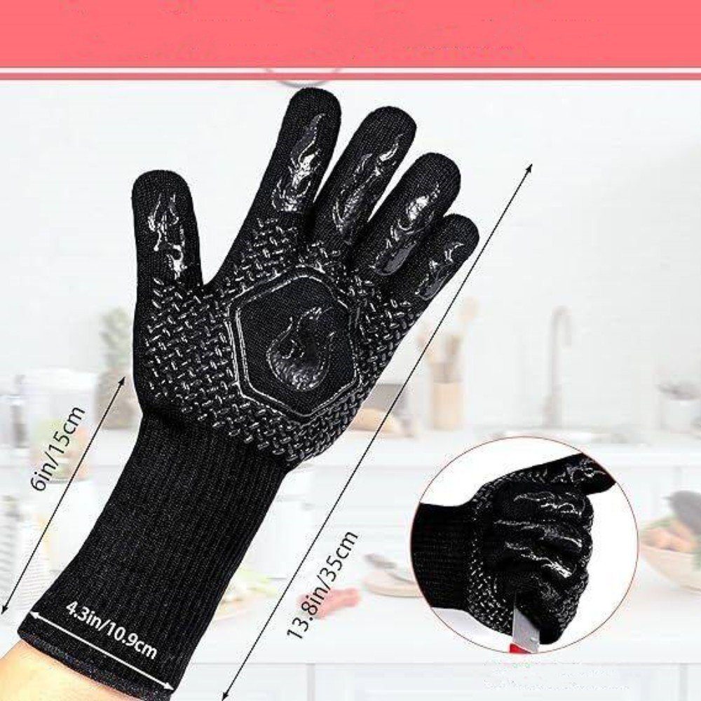 MDHAND Hitzeschutzhandschuhe schwarz Handschuhe Schnittfeste Feuerfeste Silikonhandschuhe Barbecue Rutschfeste