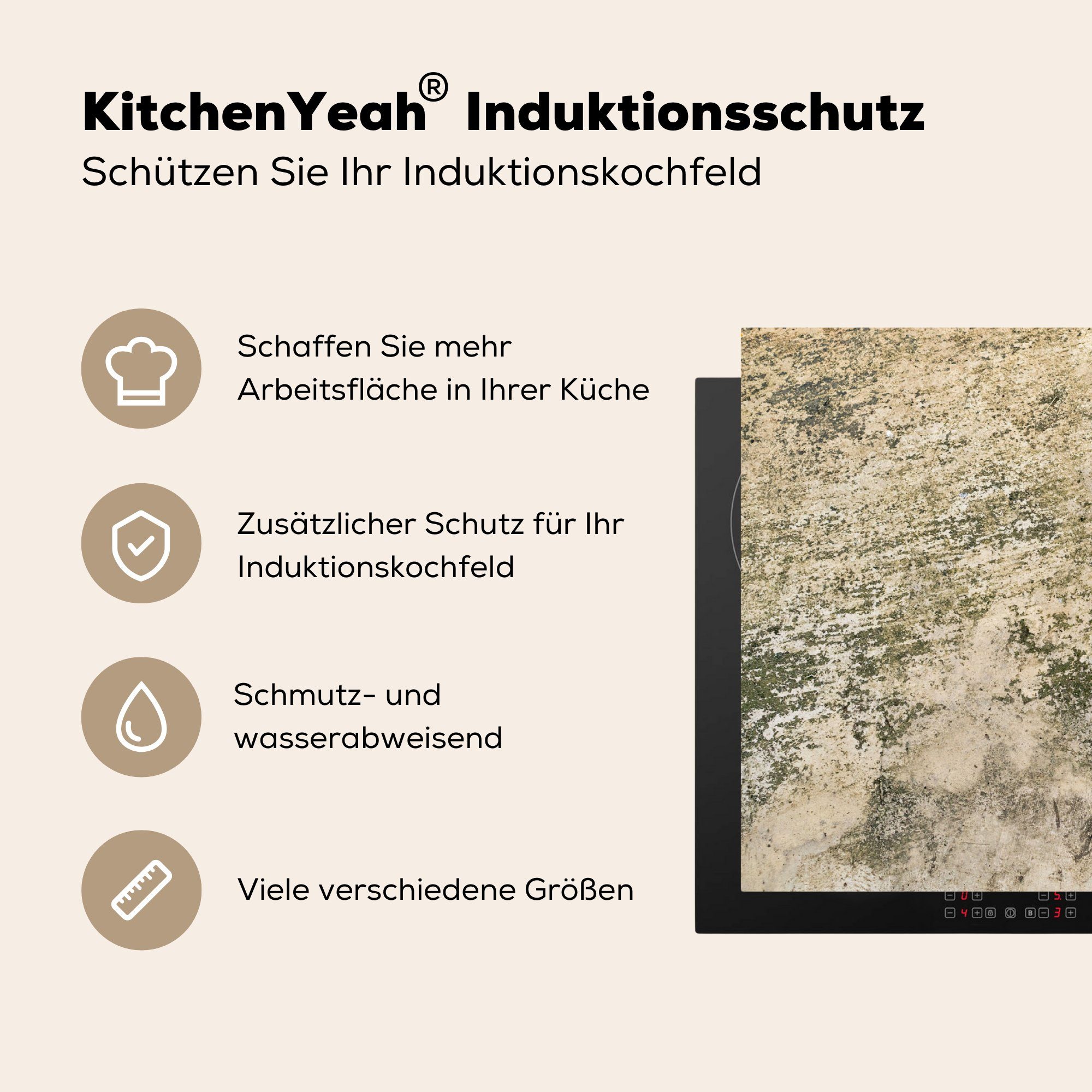 MuchoWow küche - - Herdblende-/Abdeckplatte Induktionsschutz Braun - Induktionsmatte, für cm, tlg), Ceranfeldabdeckung, Vintage Arbeitsplatte (1 Beton 83x51 - Vinyl,