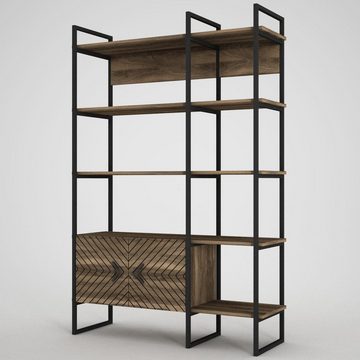 moebel17 Standregal Bücherregal Santana mit Metallfüße und Rahmen Waln, mit 7 Ablageflächen und 2 Türen