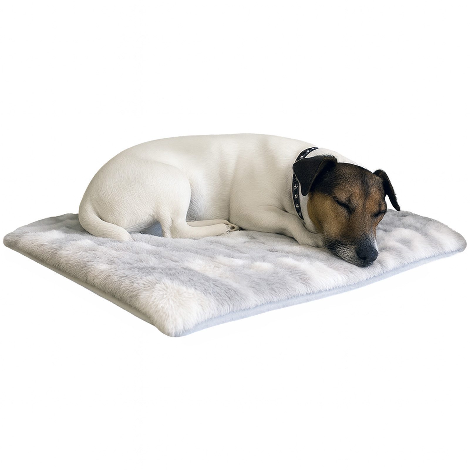 XiRRiX Pfotenliebling Tierdecke – flauschige Hundedecke, wasserdicht, rutschhemmend, wärmend, Fellimitat Weiß/Grau, Schutzdecke für Sofa & Auto; Größen S 75x55 cm / M 90x65 cm