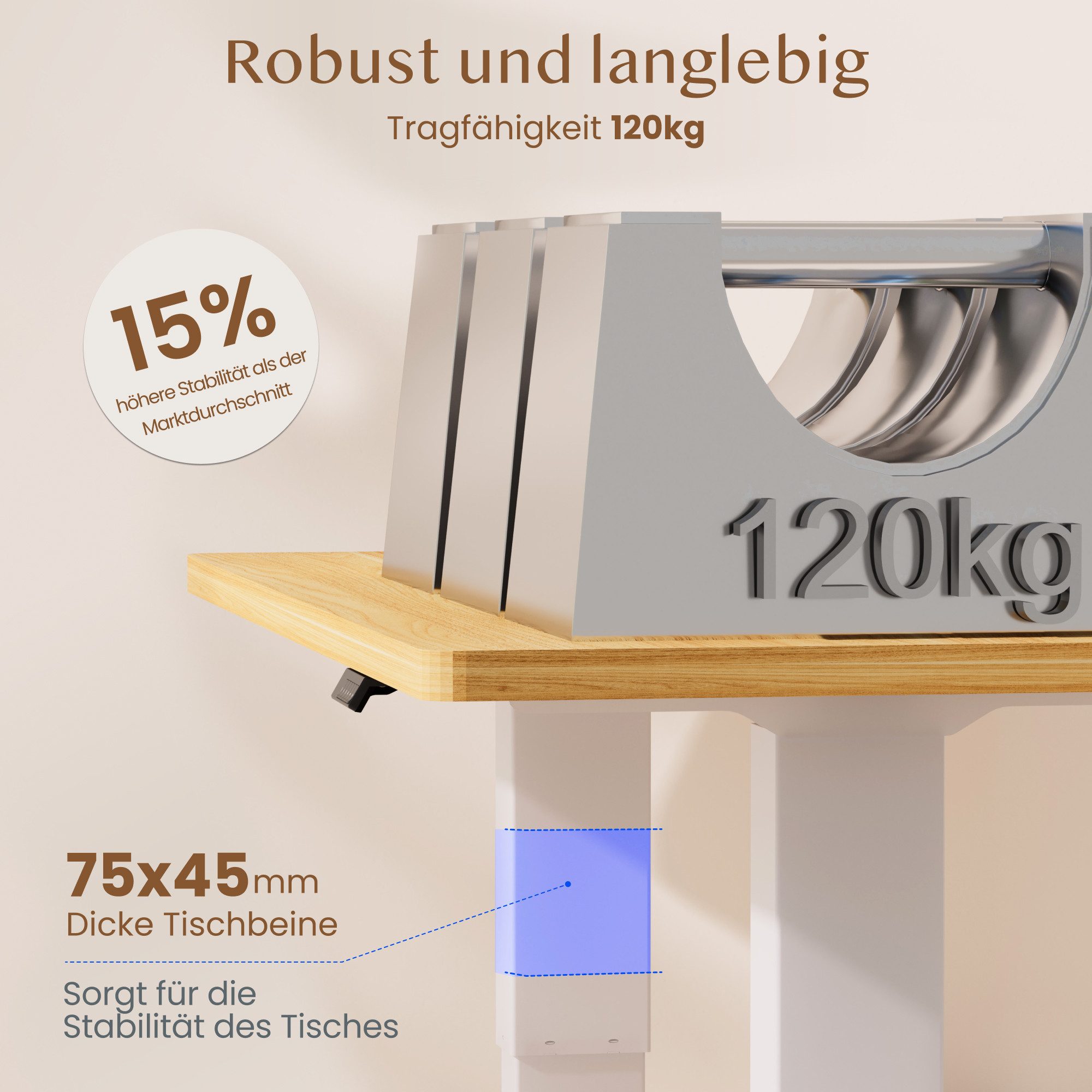 FLEXISPOT Schreibtisch Sitz-Steh-Tisch mit Memory-Funktionen (110X54/140X70/ 160X70/ 180X80/ 200X80 CM), Dual-Motor, 4 Speicherplätze, Anti-Kollisionssystem – Bild 5 von 5