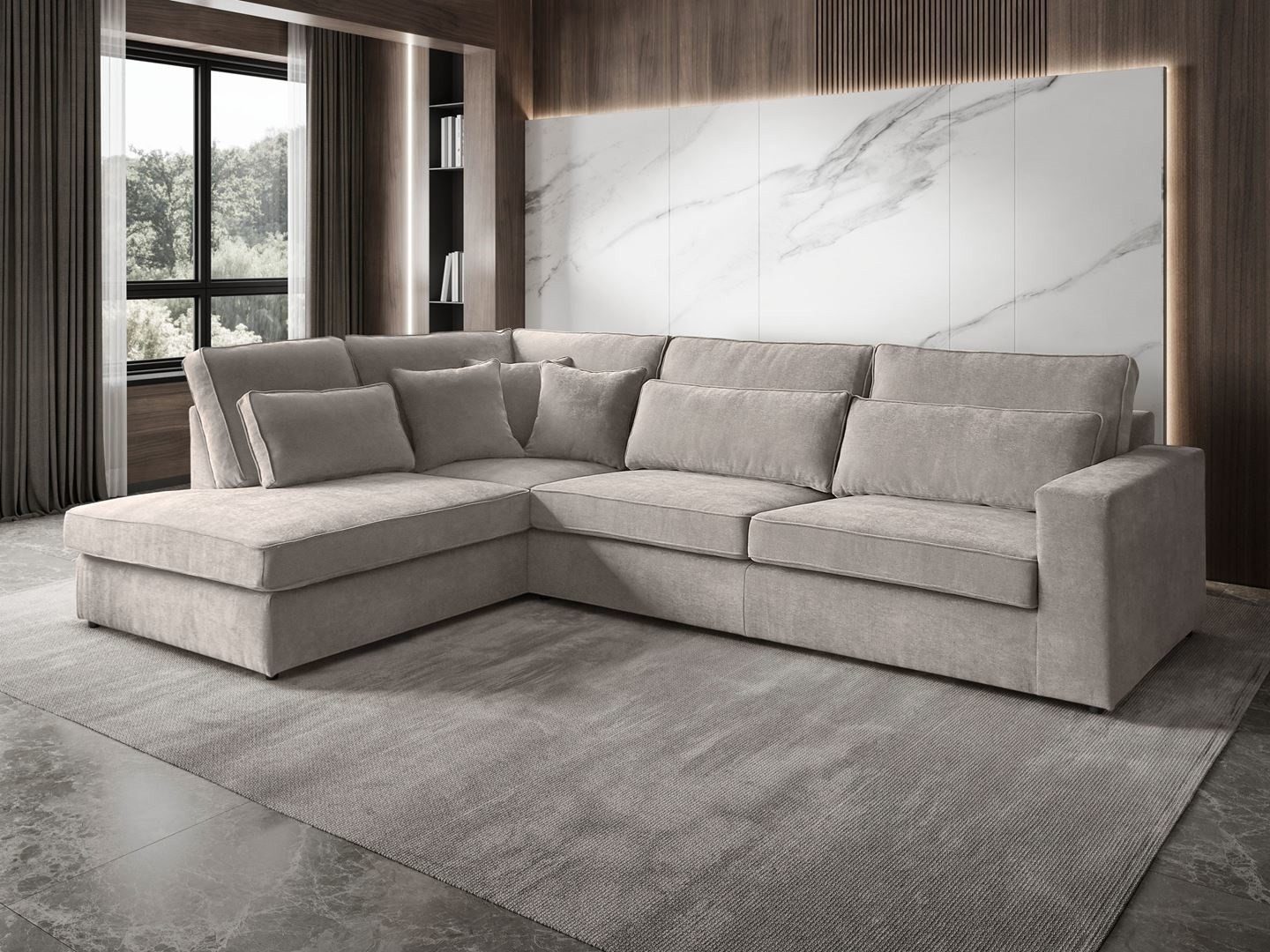 Beautysofa Ecksofa mit dekorativen Kissen PARMA, im modernes Design, klassische Polsterecke inklusive Wellenfedern, Ottomane links oder rechts wählbar
