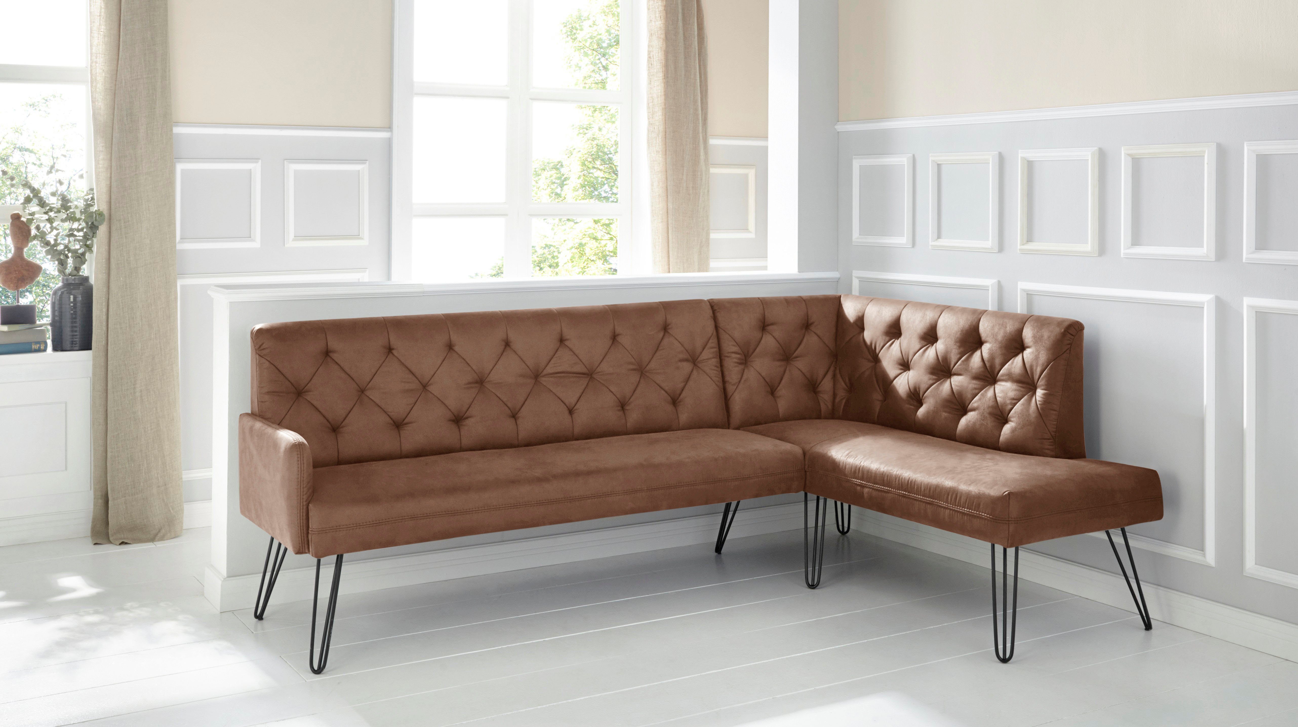 exxpo - sofa fashion Eckbank Doppio, Chesterfield Optik, komfortabel und bequem, hohe Designfüße, Frei im Raum stellbar