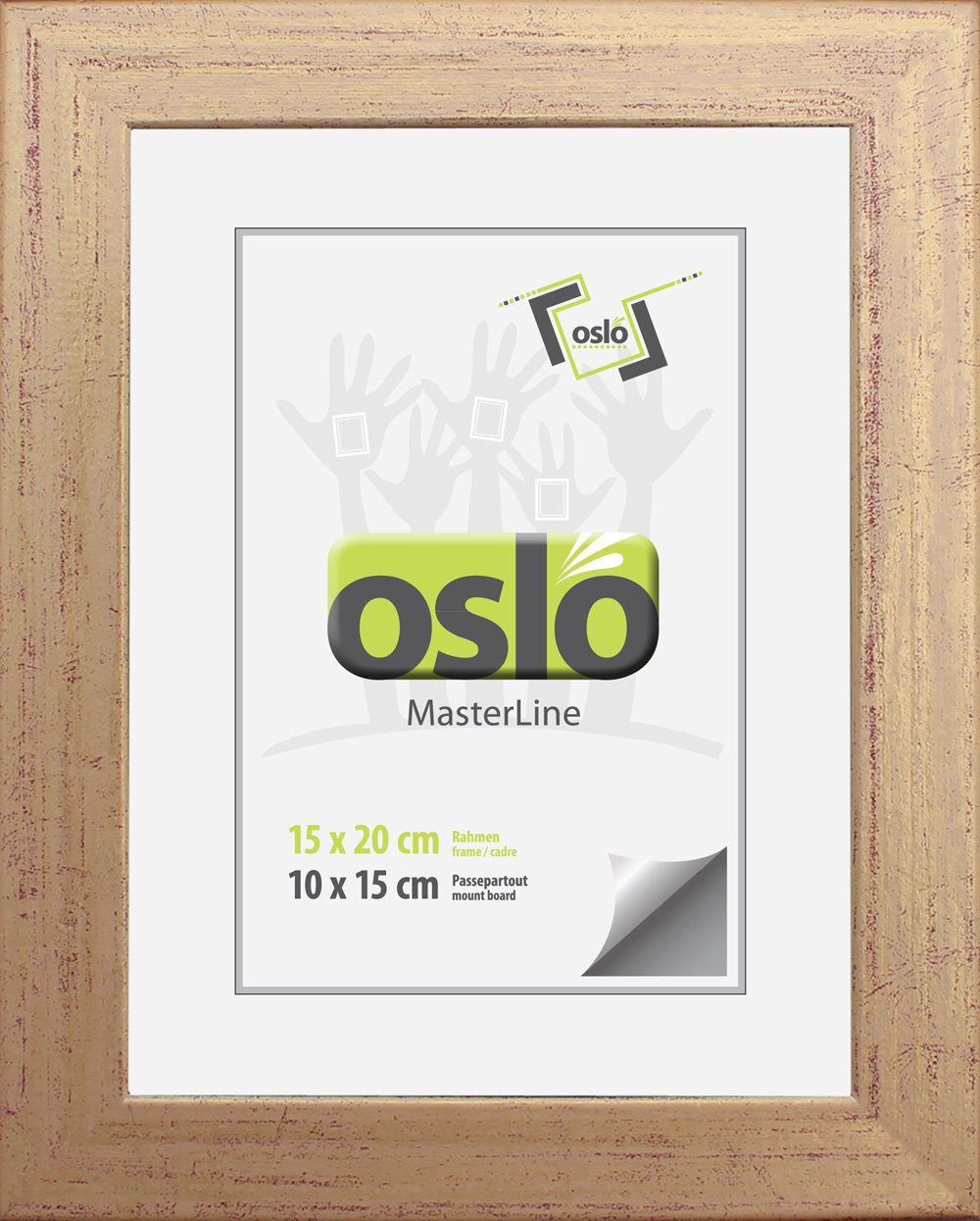 Oslo MasterLine Bilderrahmen Bilderrahmen Holz massiv FSC-zertifiziert Echtglas Hoch und Querformat, 15x20 gold