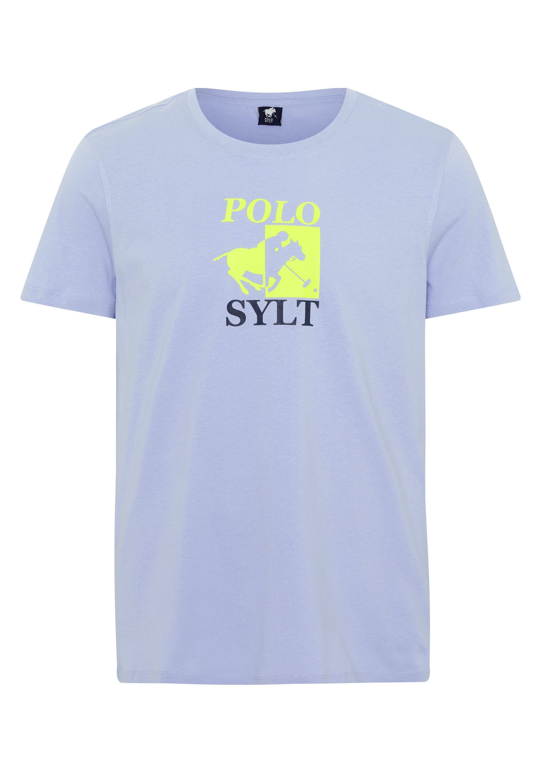 Polo Sylt Print-Shirt mit 16-3922 Brunnera Blue Logoprint großem