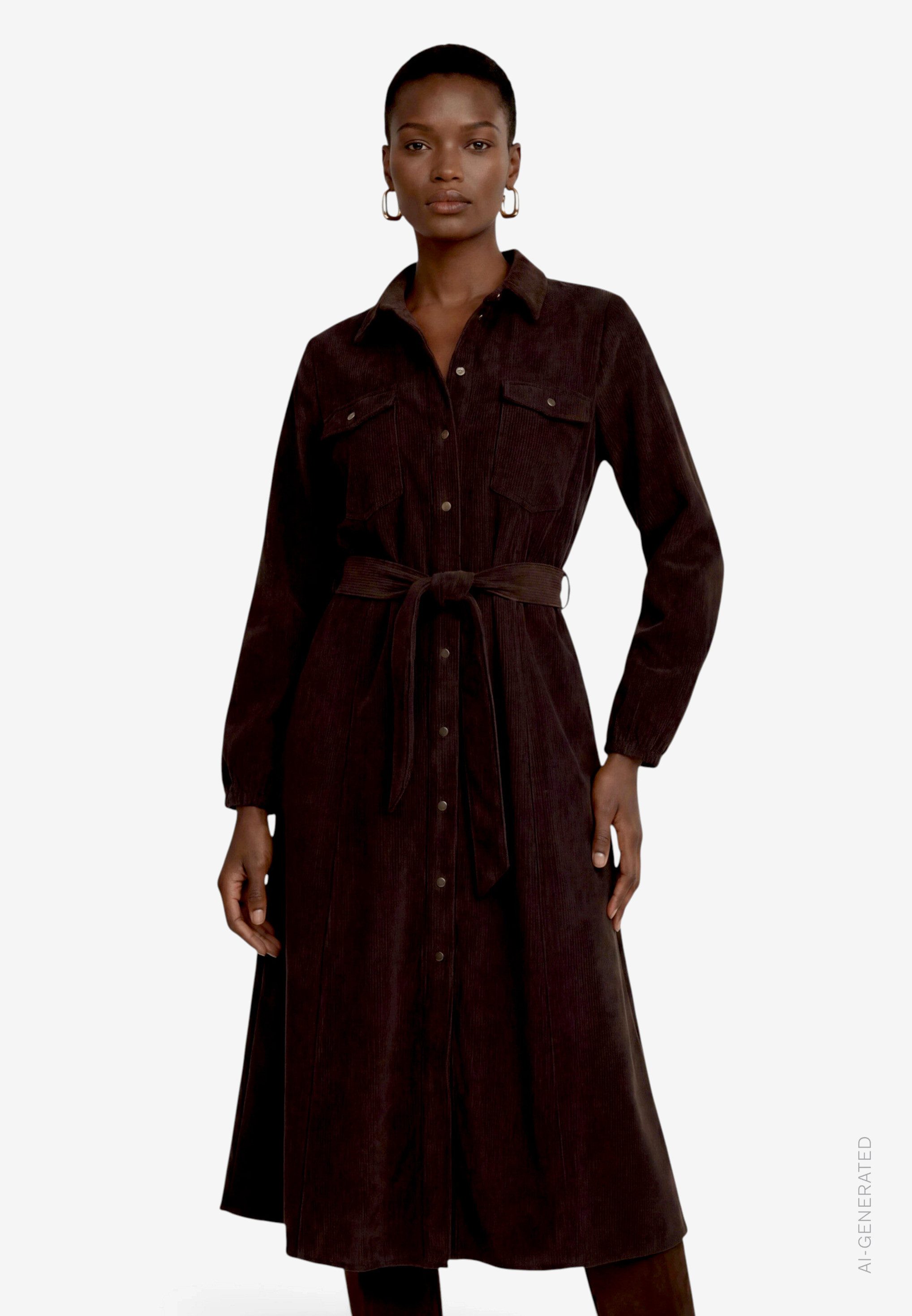 Zero Cordkleid mit Bindegürtel und Knopfleiste