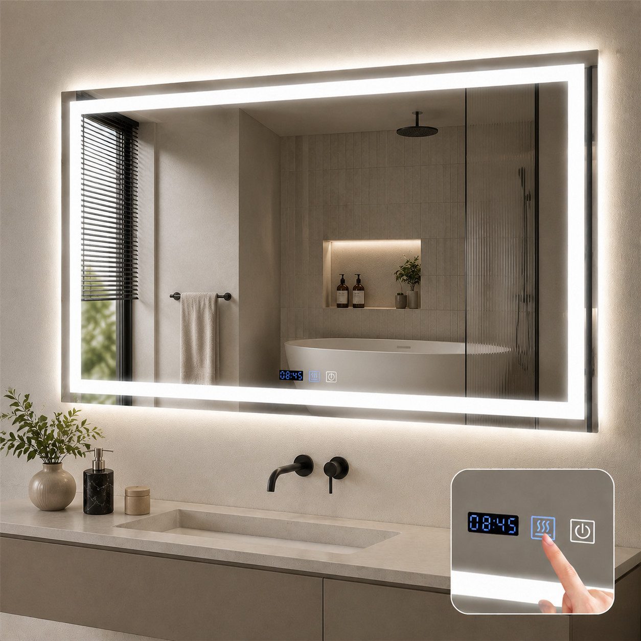 Nettlife Badspiegel Rund Touch Schalter und Entfogger Wandspiegel Beleuchtet 50/60/70/80cm, Entfogger Funktion Dimmbar Memories Funktion Ideal für Badezimmer