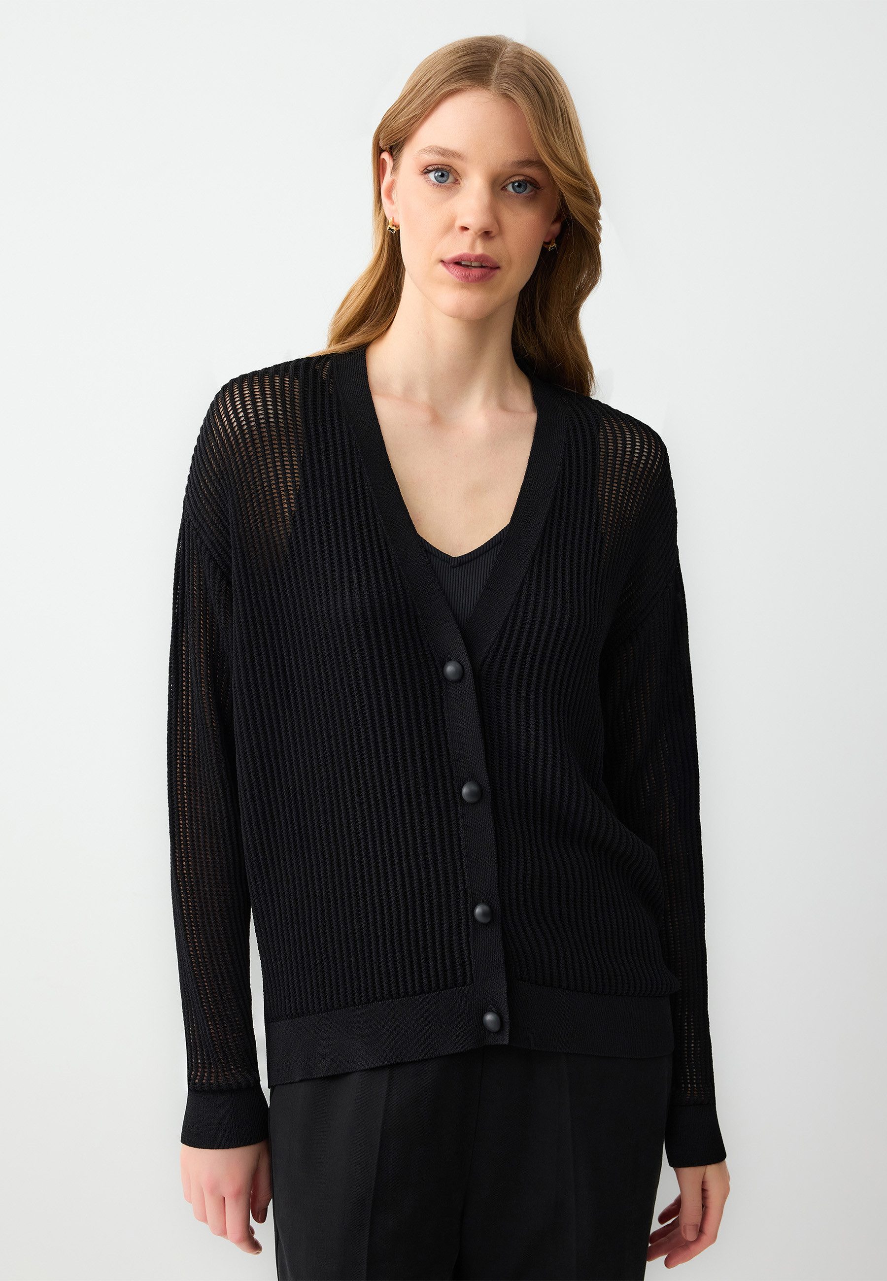 Cardigan Schwarze Strickjacke Mit Knöpfen