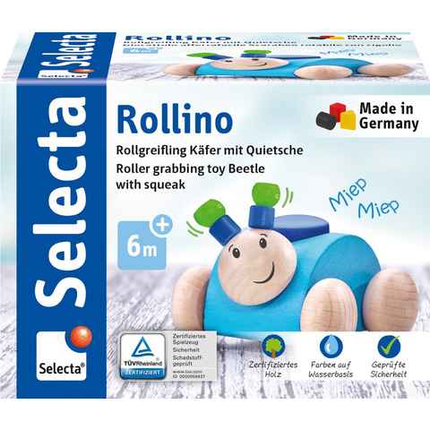 Selecta Greifling Holz Rollspielzeug Rollino Käfer blau Quietsche krabbeln 61073