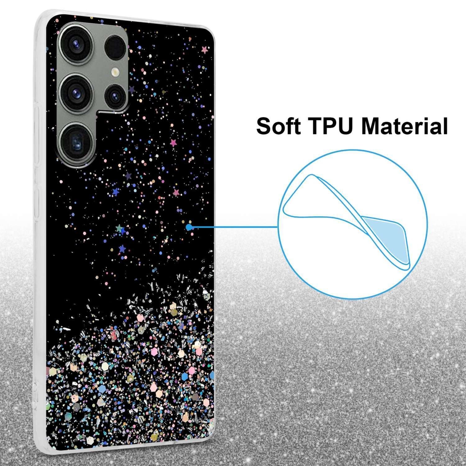 Cadorabo Handyhülle für Samsung Galaxy S23 ULTRA Hülle Samsung Galaxy S23 ULTRA, Flexible TPU Silikon Handy Schutzhülle - Hülle - mit Glitzer