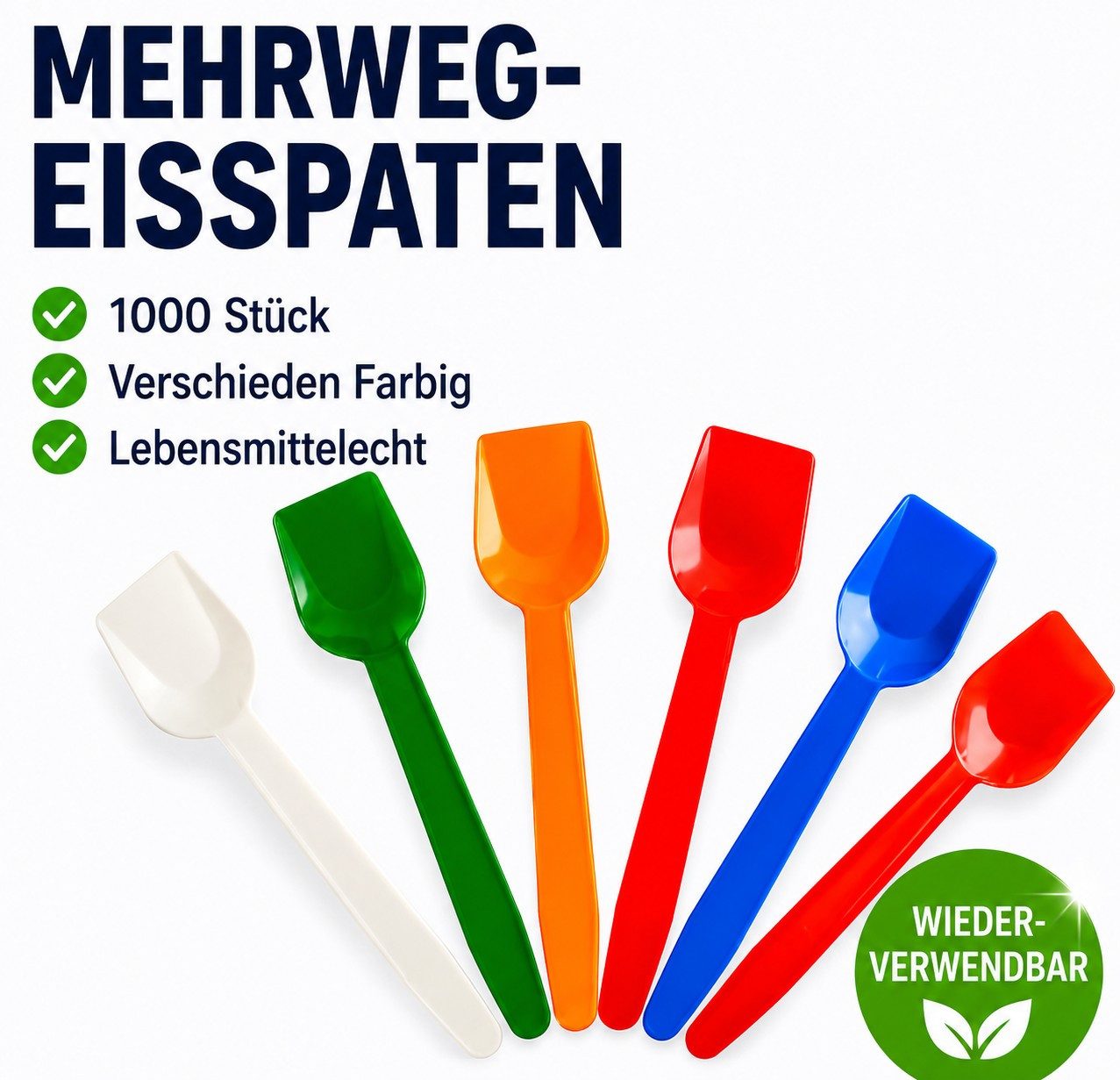 Poller GmbH Vogtland Eislöffel MEHRWEG-Eisspaten gewölbt 95 mm, bunt, 1000 Stück/Packung (1000 Stück)