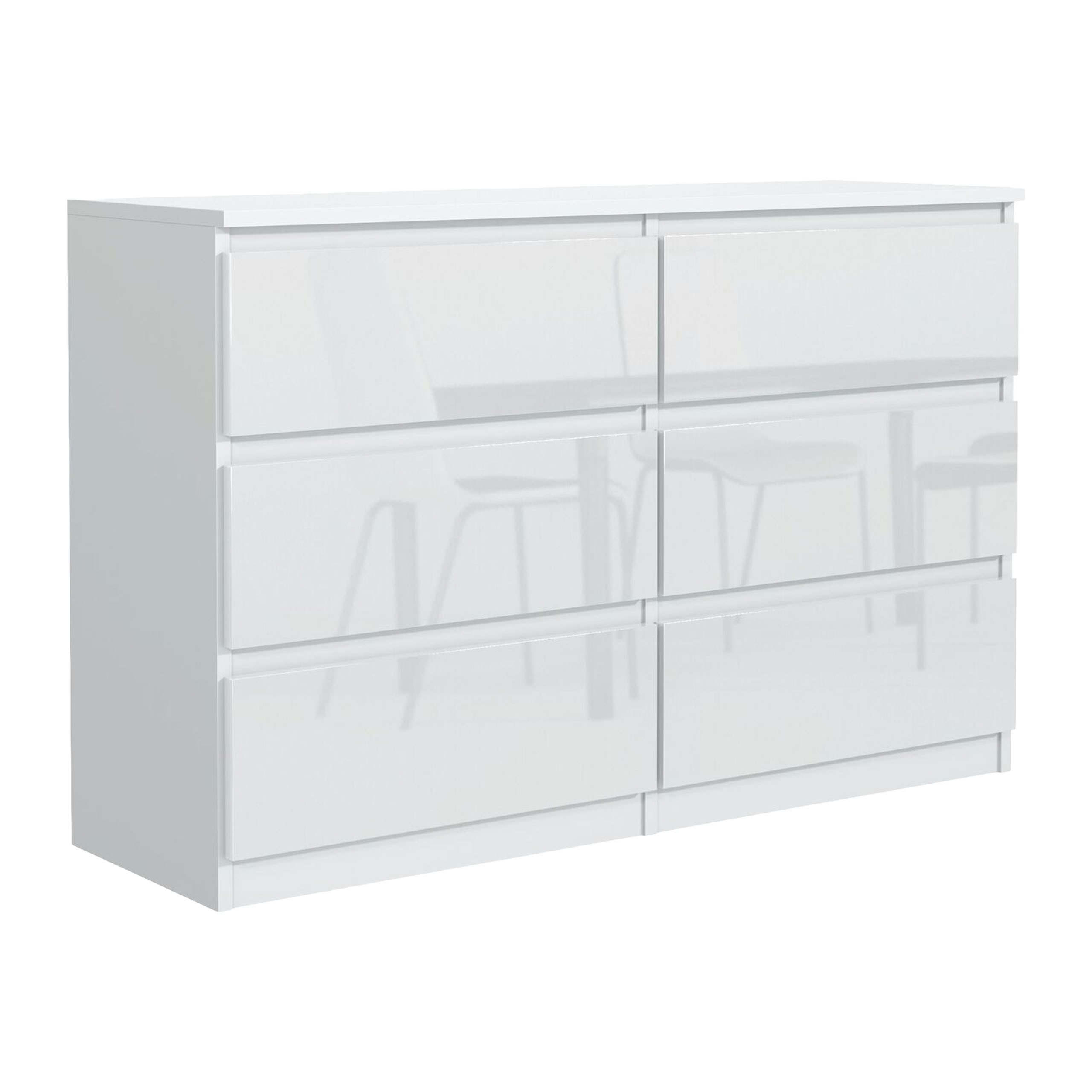 Masseno Kommode NUDO 120 cm Sideboard mit 6 Schubladen Weiß