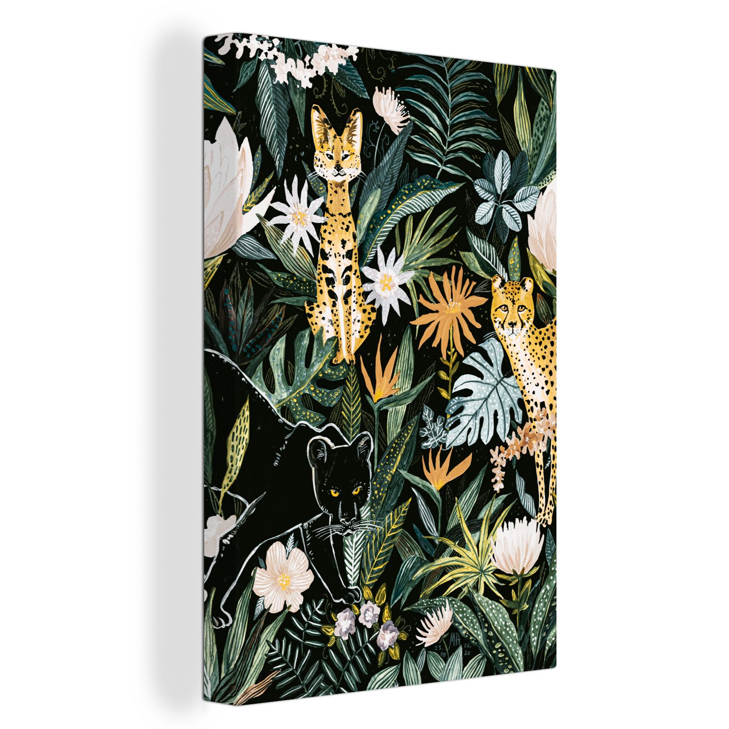 OneMillionCanvasses® Leinwandbild Dschungel - Pflanzen - Panther, (1 St), Leinwandbild fertig bespannt inkl. Zackenaufhänger, Gemälde, 20x30 cm