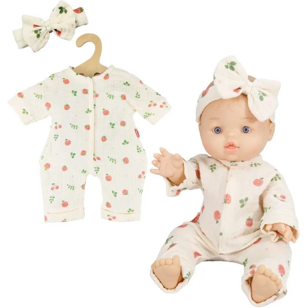 Heless Puppenkleidung Musselin Puppen-Strampler ''Freche Früchtchen''mit niedlichem Haarband