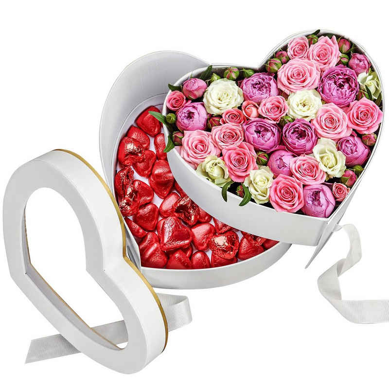 Belle Vous Geschenkbox Herzförmige Blumengeschenkbox - Große Box, 2-stufige Blumengeschenkbox - Große Box (B23 x L19,5 x H16,5 cm)