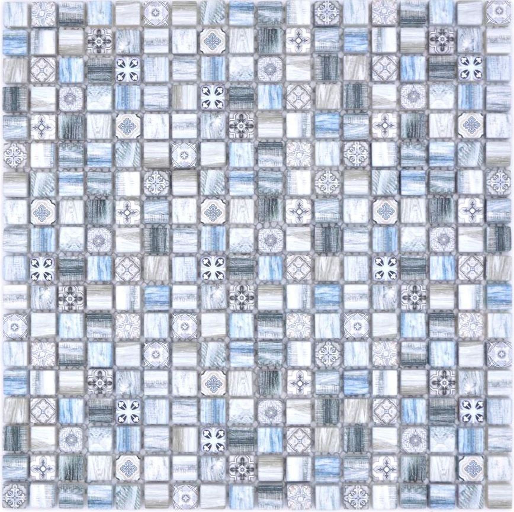 Mosani Mosaikfliesen Glasmosaik Mosaik Retro Holz Optik grau pastell blau hell