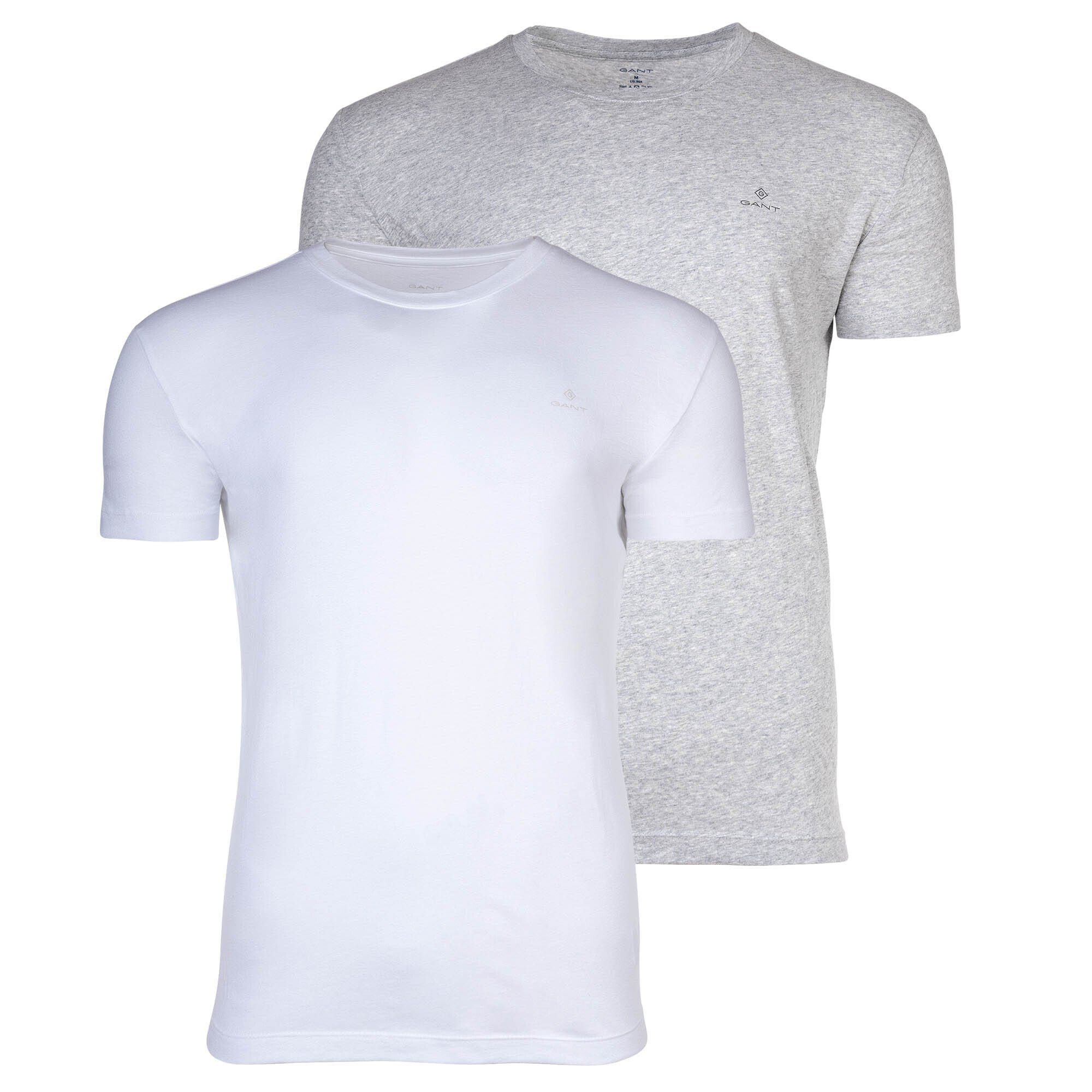 Gant T-Shirt Herren T-Shirt, 2er Pack - Rundhals, Crew Neck Grau/Weiß