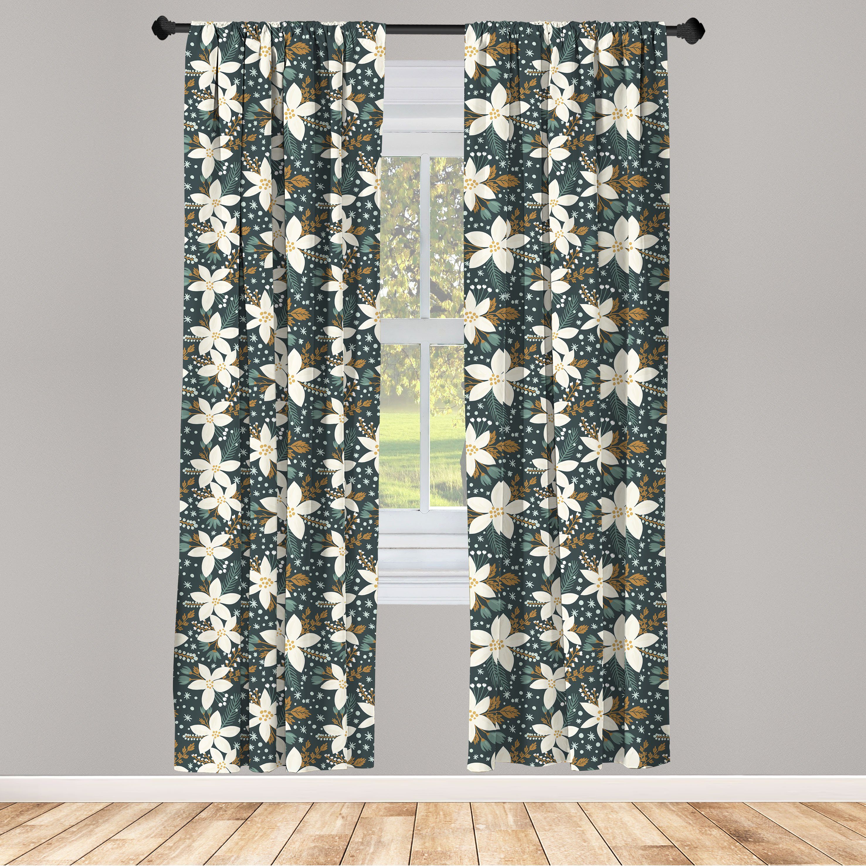 Gardine Vorhang für Wohnzimmer Schlafzimmer Dekor, Abakuhaus, Microfaser, Weihnachten Poinsettia Blumen Winter-