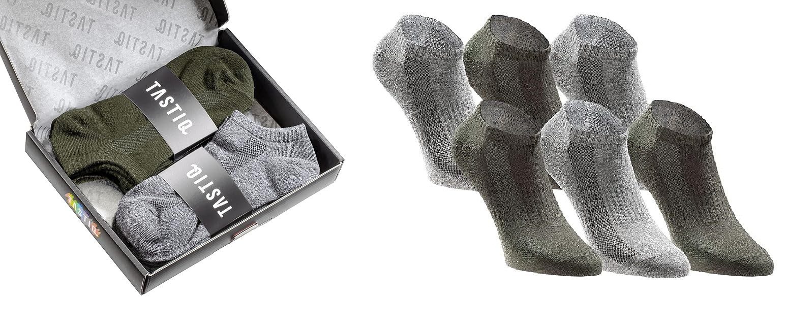 Socken 6er Pack TASTIQ Socken Herren Sneakersocken Baumwolle Grau / Olive