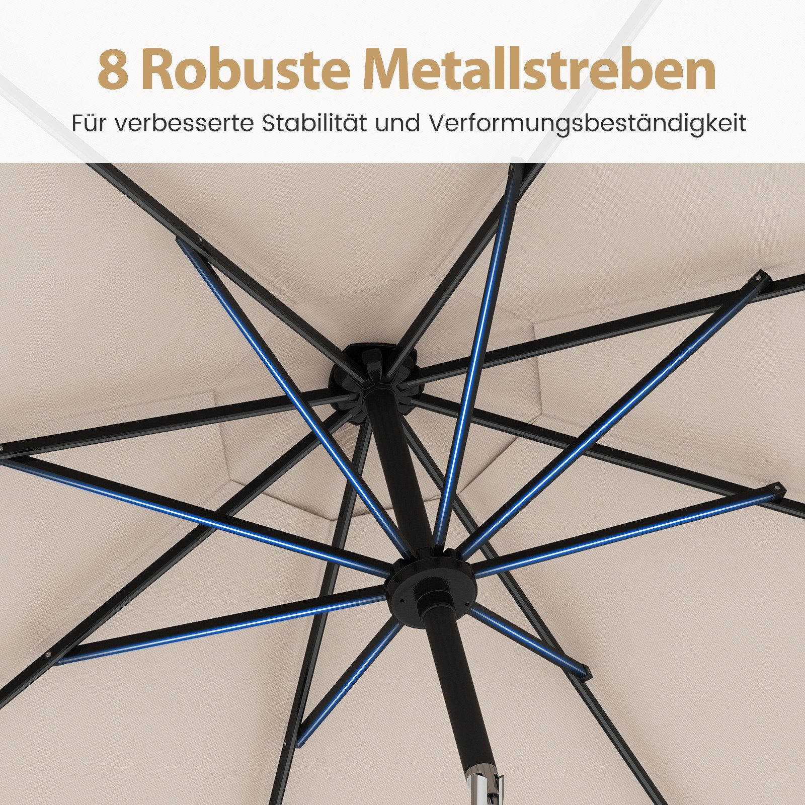 COSTWAY Sonnenschirm 300cm mit LED, Kurbel, günstig online kaufen