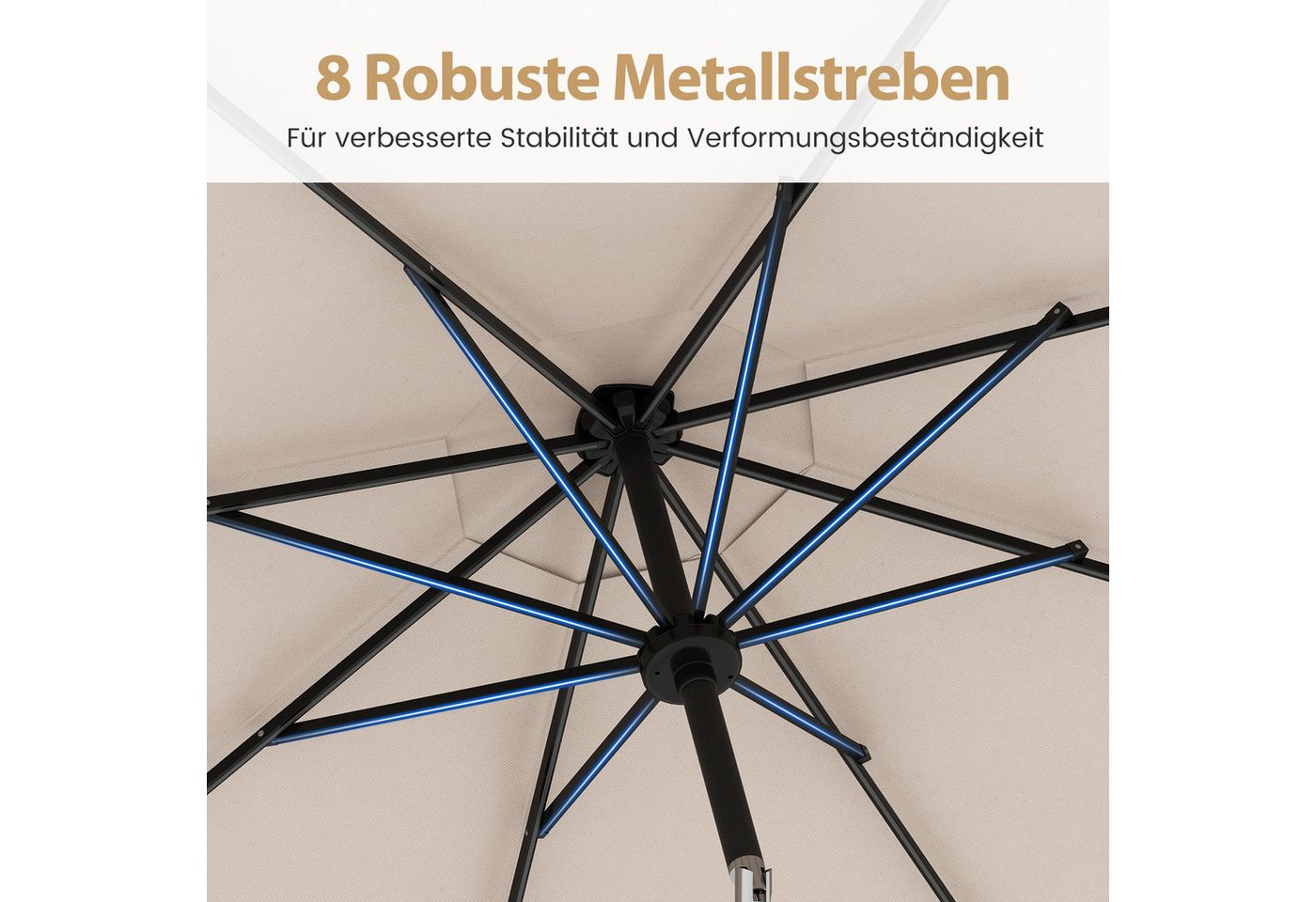 Thumbnail - COSTWAY Sonnenschirm 300cm mit LED, Kurbel, Gartenschirm um 35° knickbar