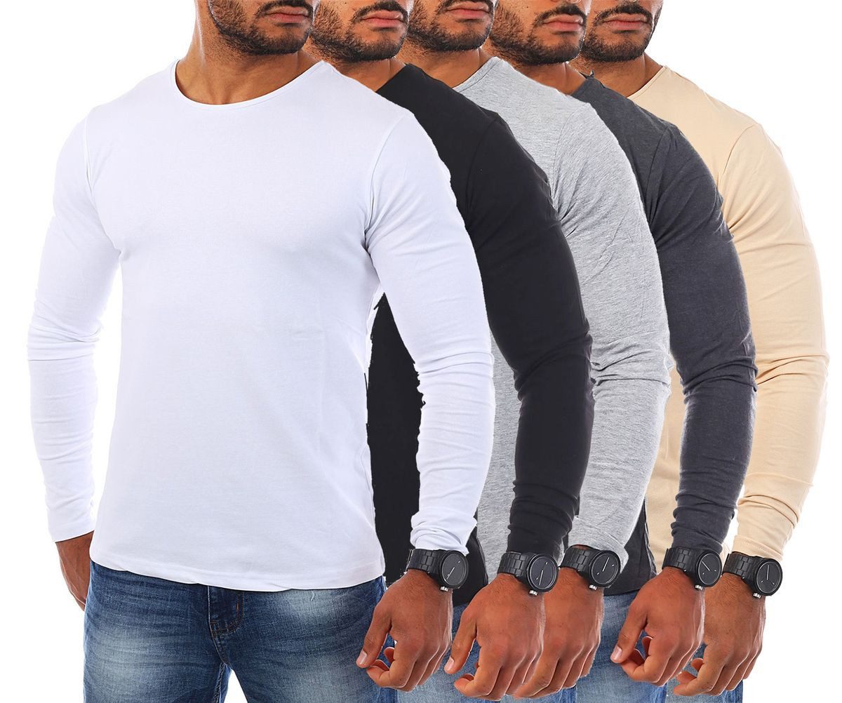 Langarmshirt Herren Uni Basic Longsleeve Rundhals round-Neck Unterziehshirt 2002